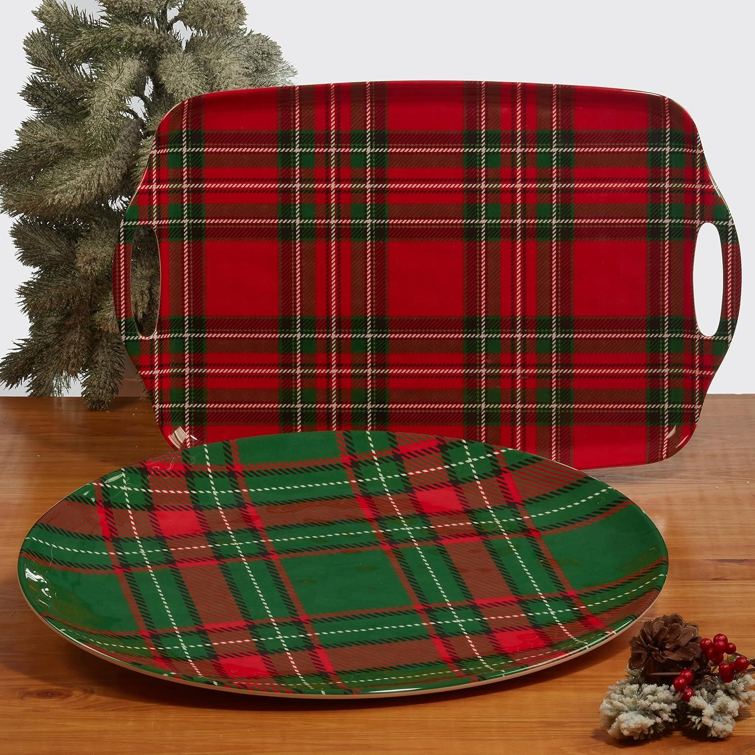 Christmas Plaid 12-Piece Melamine Dinnerware Set, Service for 4