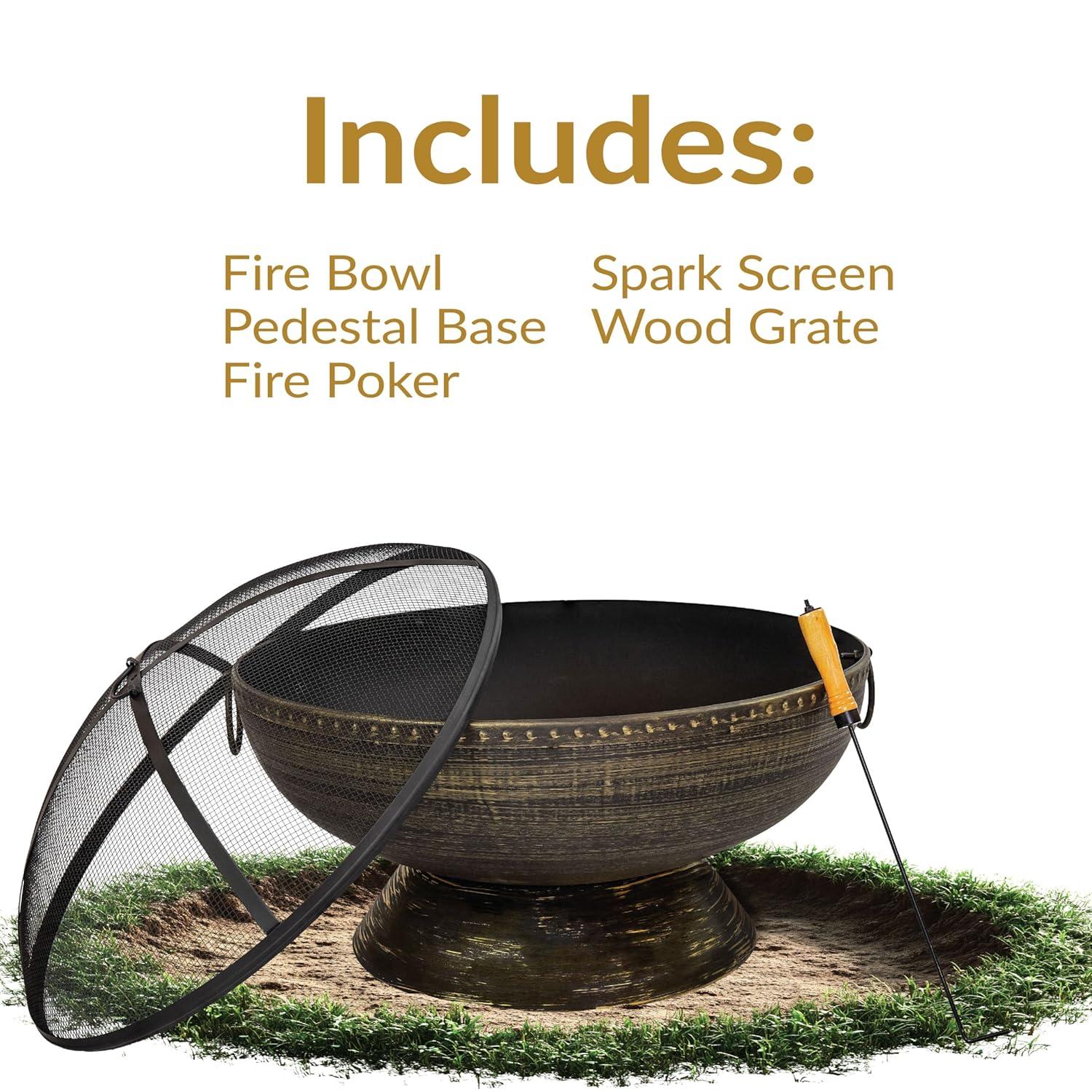 SunnyDaze Decor 30" Wood-Burning Black Finish Steel Fire Pit Bowl with Screen, Grate, and Poker