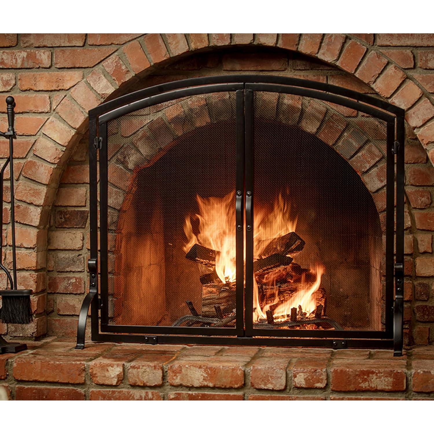 UniFlame Single Panel Black Wrought Iron Screen with Doors