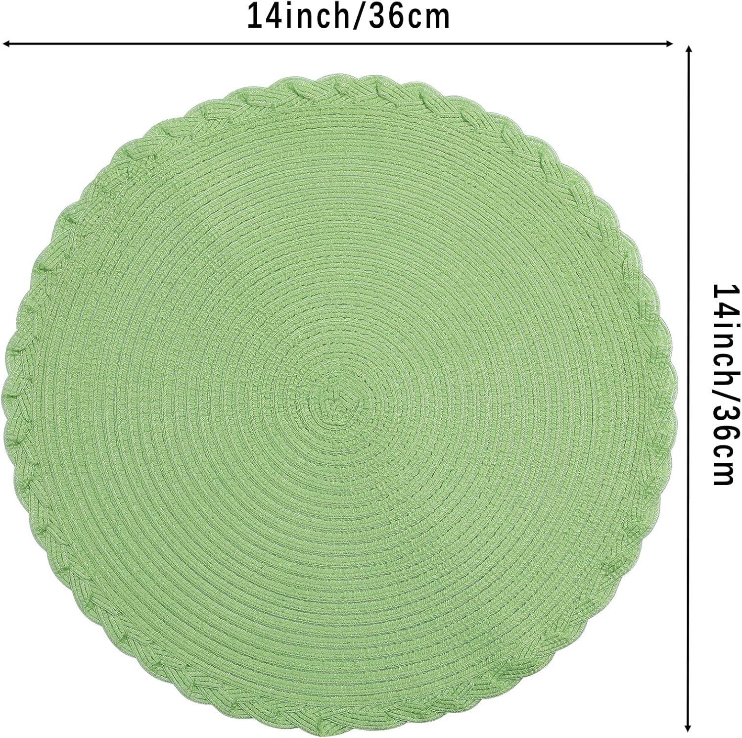 Placemats Set of 6, Lime Green Placemats Set of 6, Round Woven Placemats for Indoor and Outdoor, Washable Woven Placemats for St Patricks Day Placemats, 15 Inch