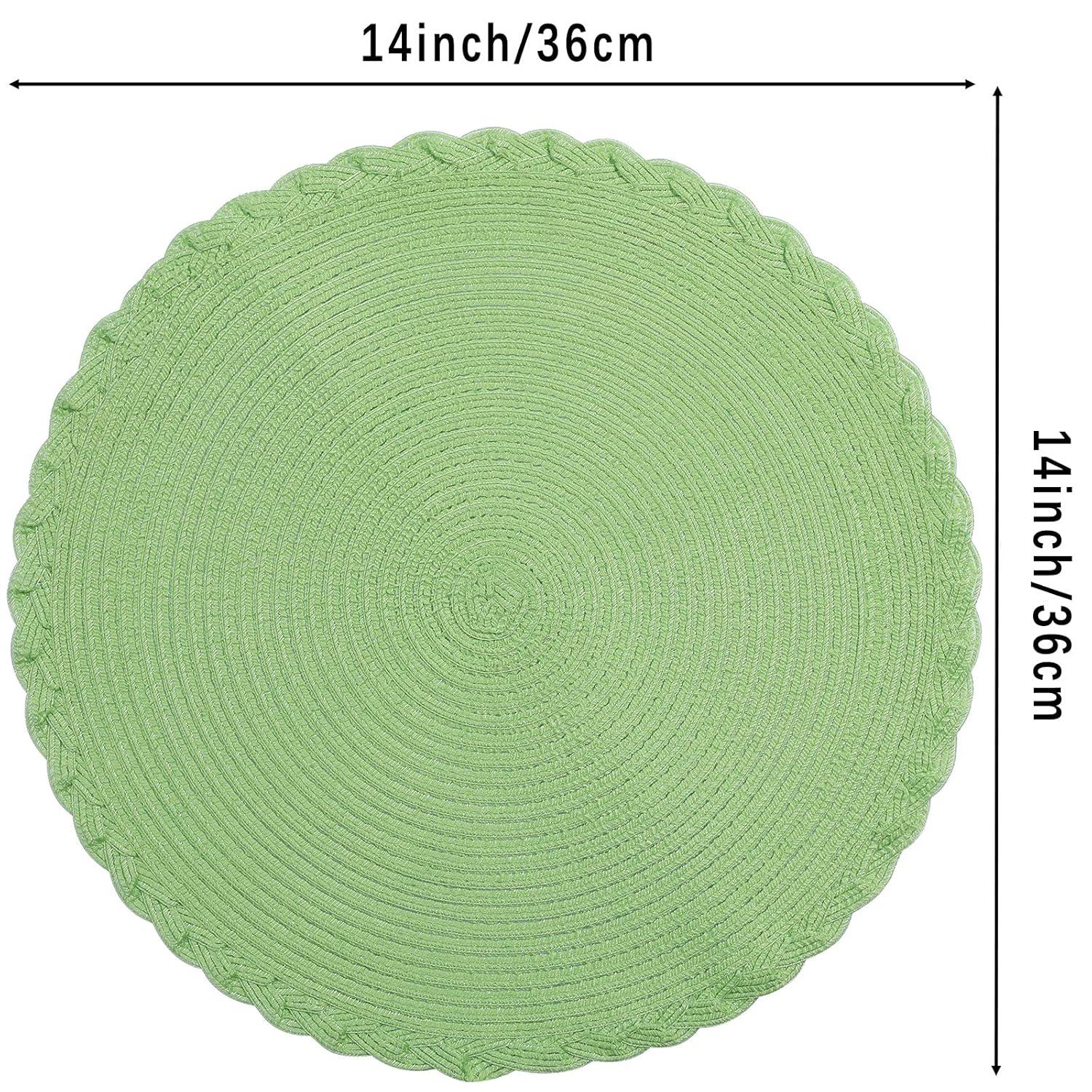 Placemats Set of 6, Lime Green Placemats Set of 6, Round Woven Placemats for Indoor and Outdoor, Washable Woven Placemats for St Patricks Day Placemats, 15 Inch