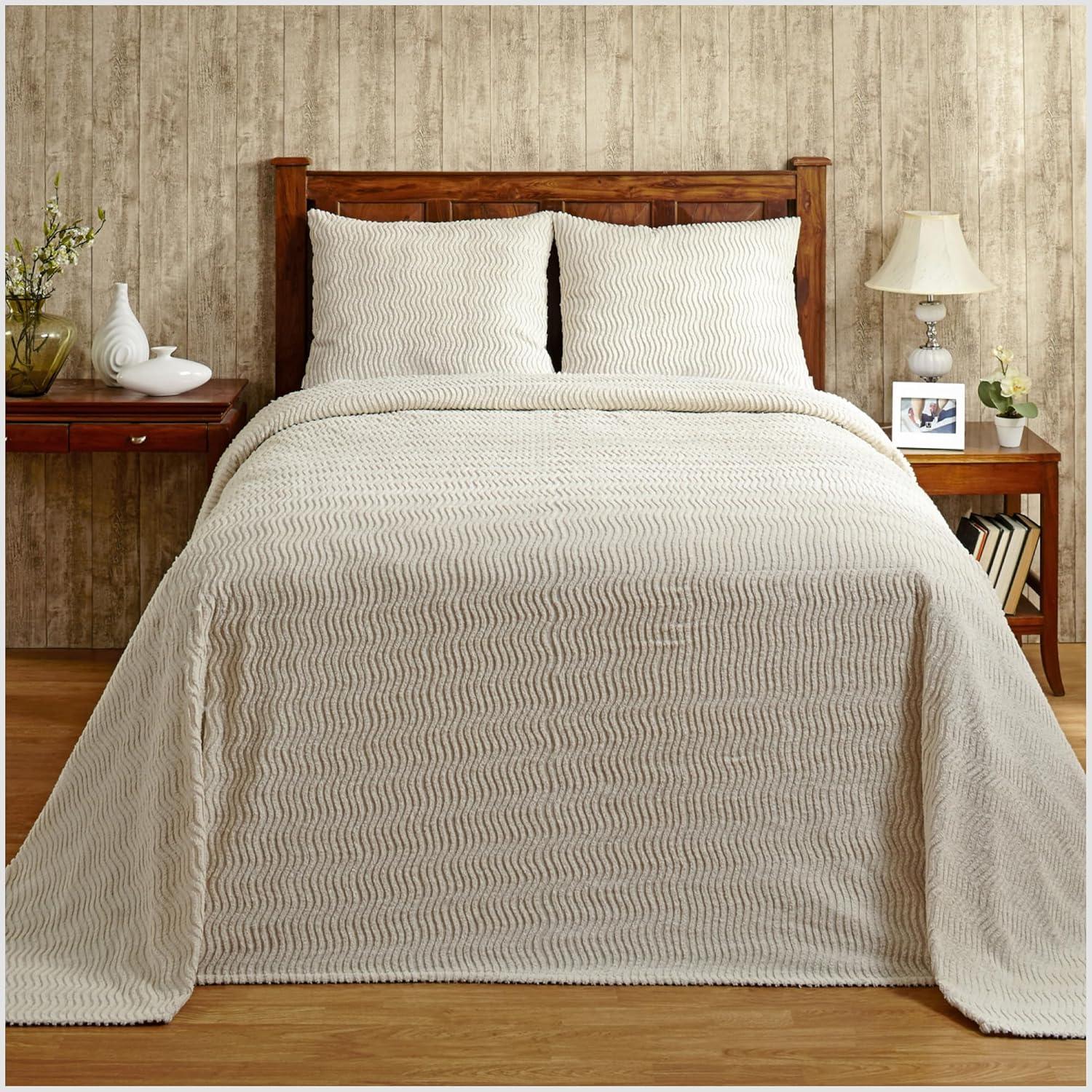 Better Trends Chenille Bedspread For Twin Size Bed 100% Cotton Lightweight Bedspread for all Season 81" x 110" Natick Collection - Ivory