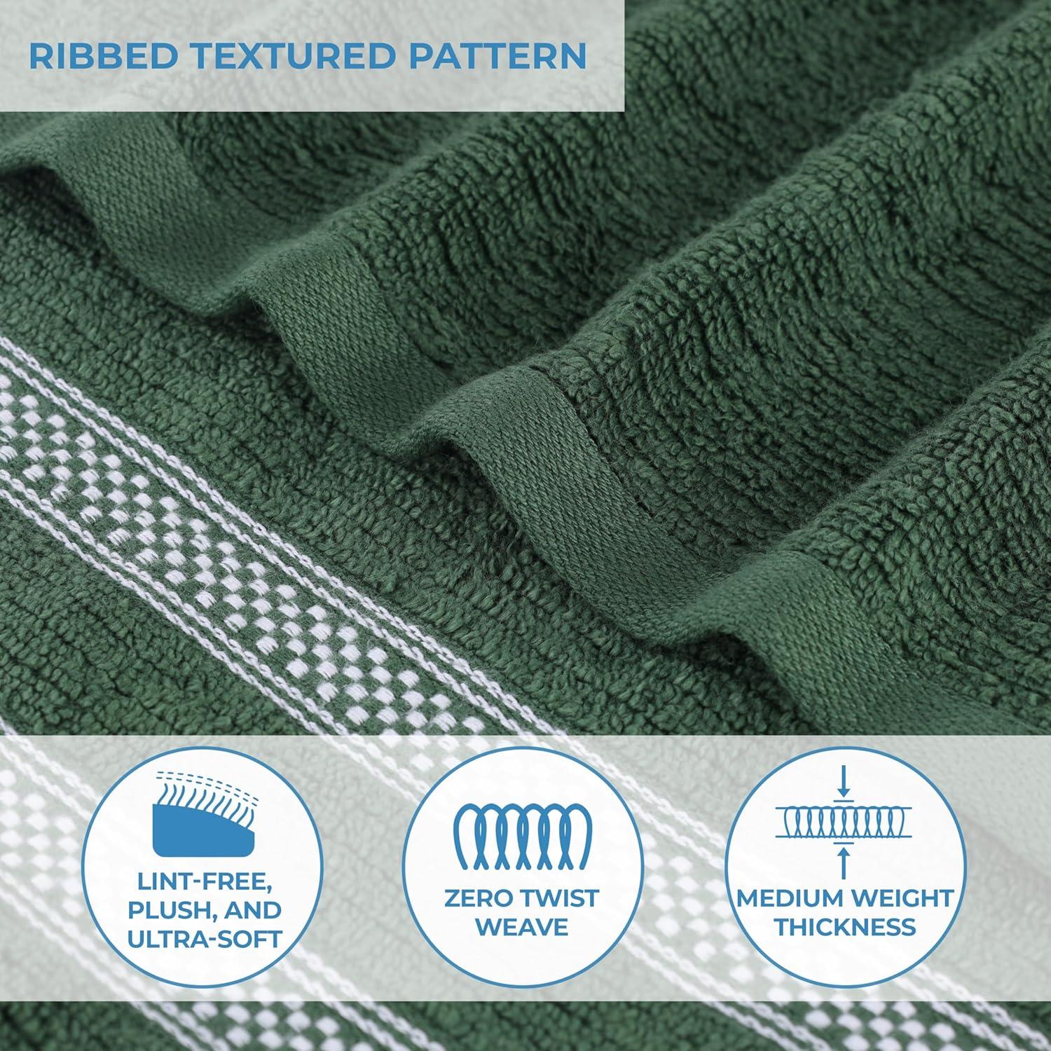 Superior Zero Twist Cotton Ribbed Geometric 9-Piece Towel Set, Forest Green