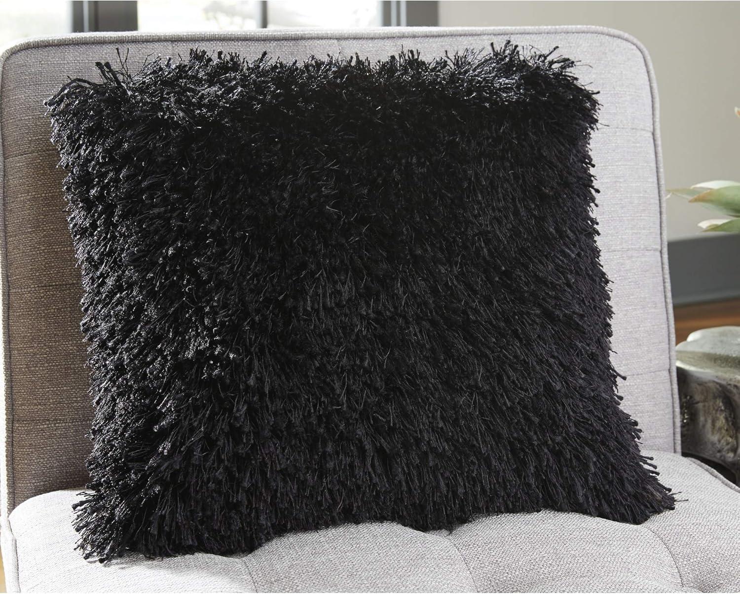 Jasmen Black Shag Square Throw Pillow 18" x 18"