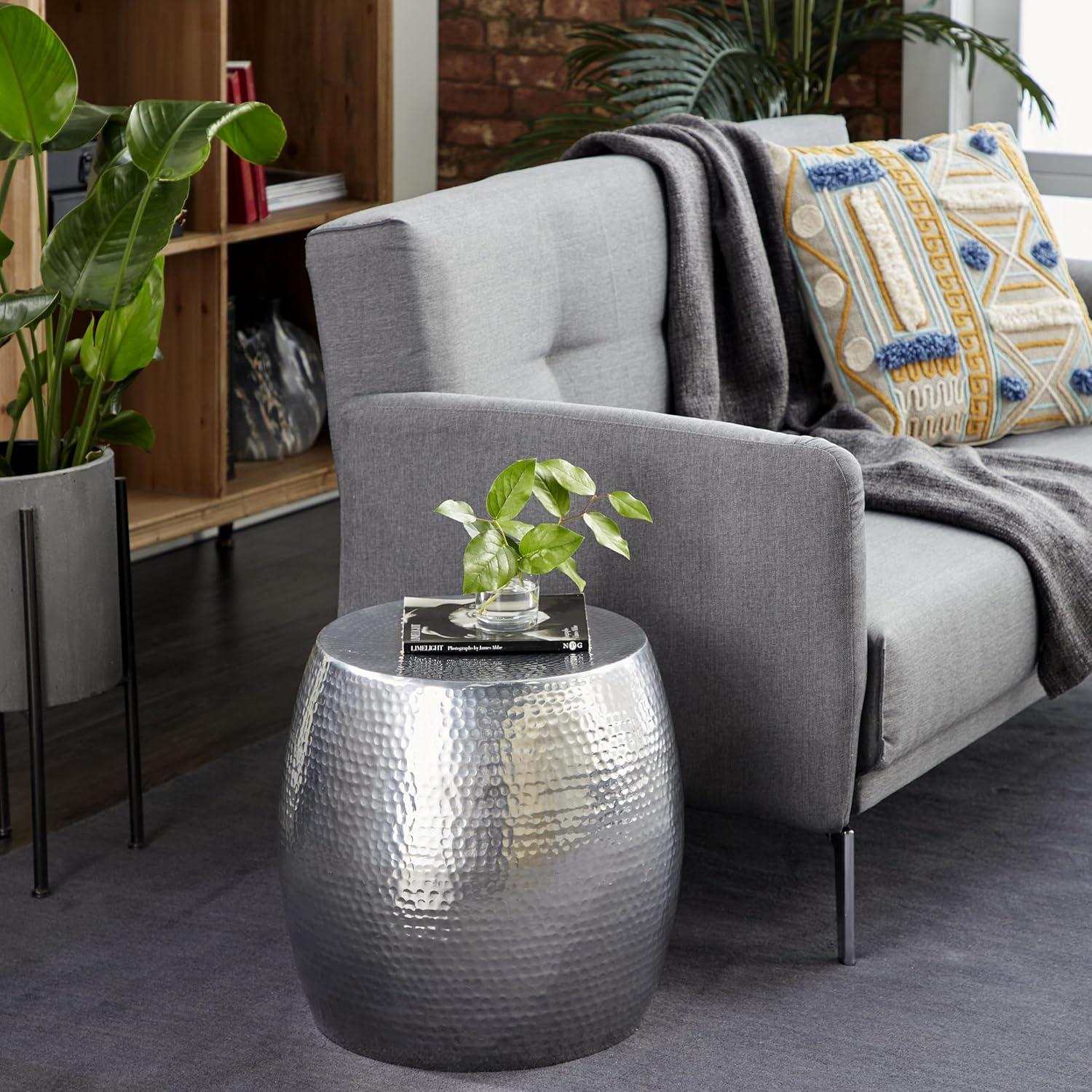 Round Hammered Silver Metal Accent Table Silver - Olivia & May