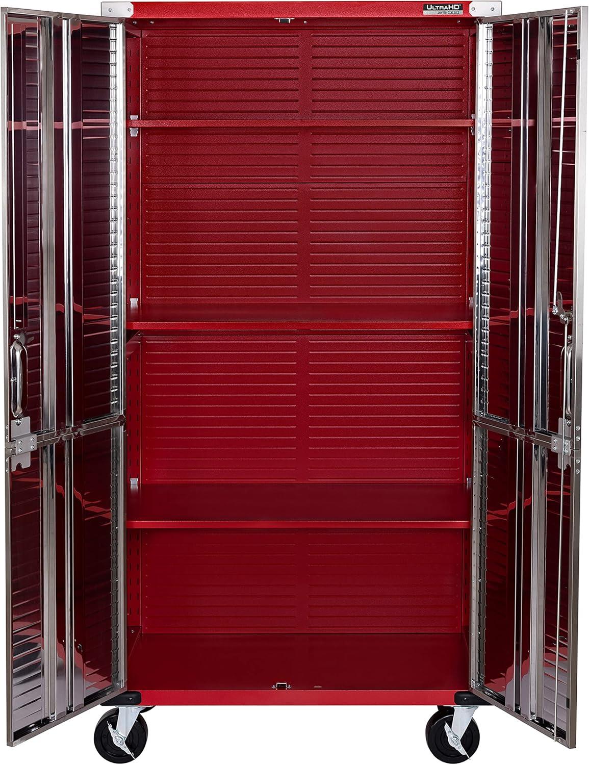 Seville Classics UltraHD Steel Body Lockable Storage Filing Cabinet Organizer Locker Shelving Unit 36" W x 18" D x 72" H, Red