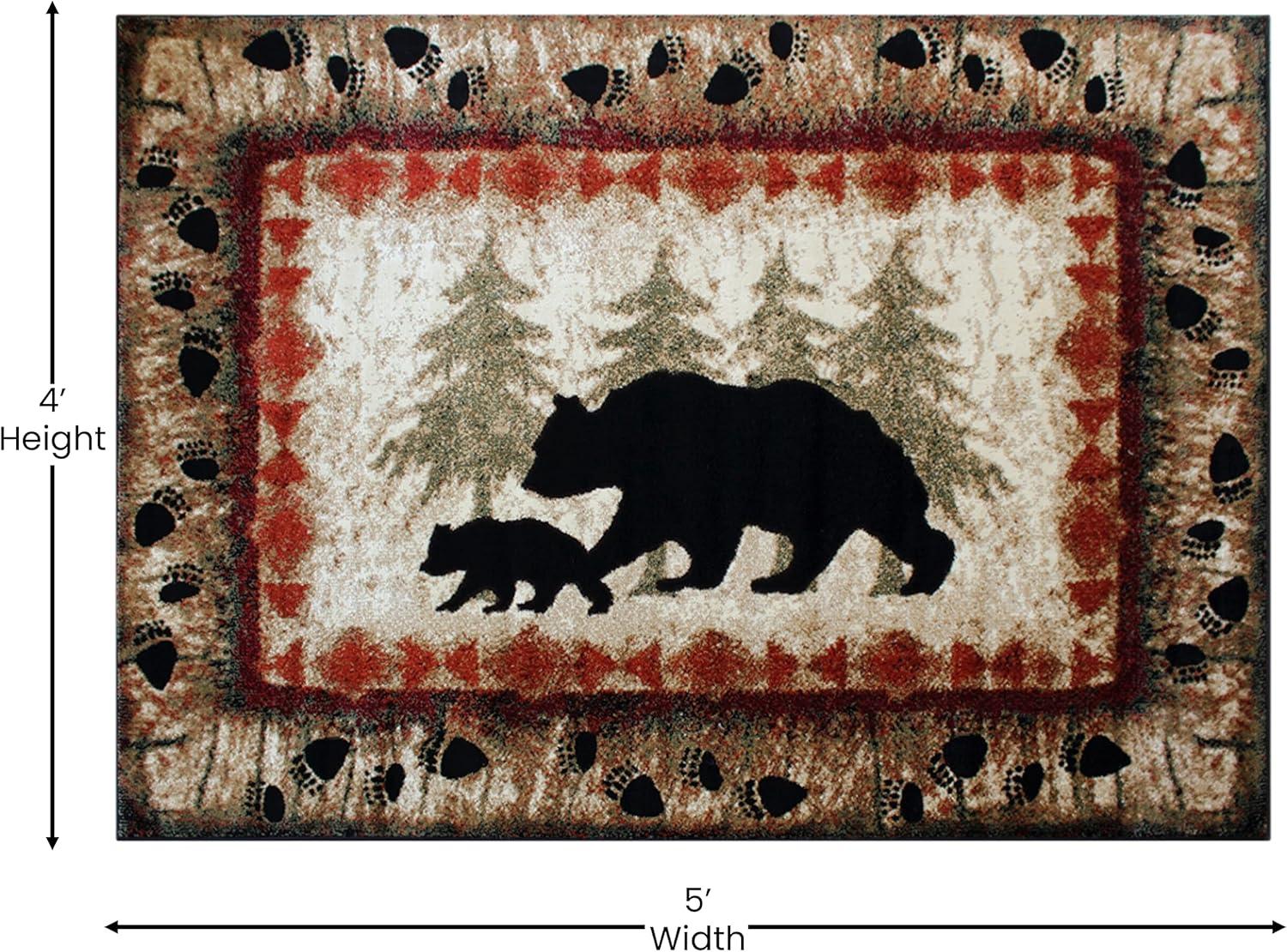 Rustic Lodge Black Bear and Cub 4' x 5' Area Rug