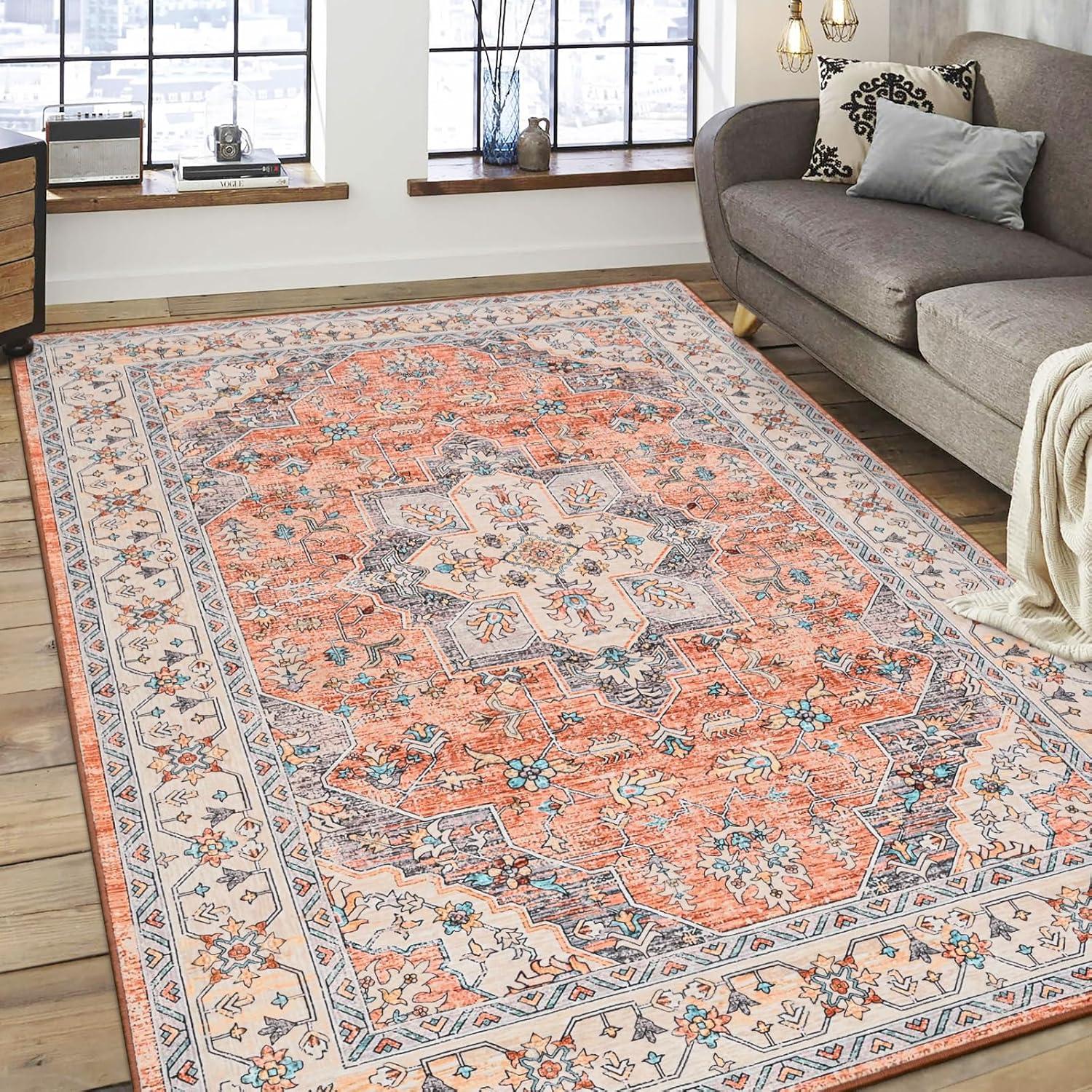 Nuloom Zara Medallion 4x6 Indoor Area Rug for Living Room Bedroom Dining Room Kitchen, Rust/Blue
