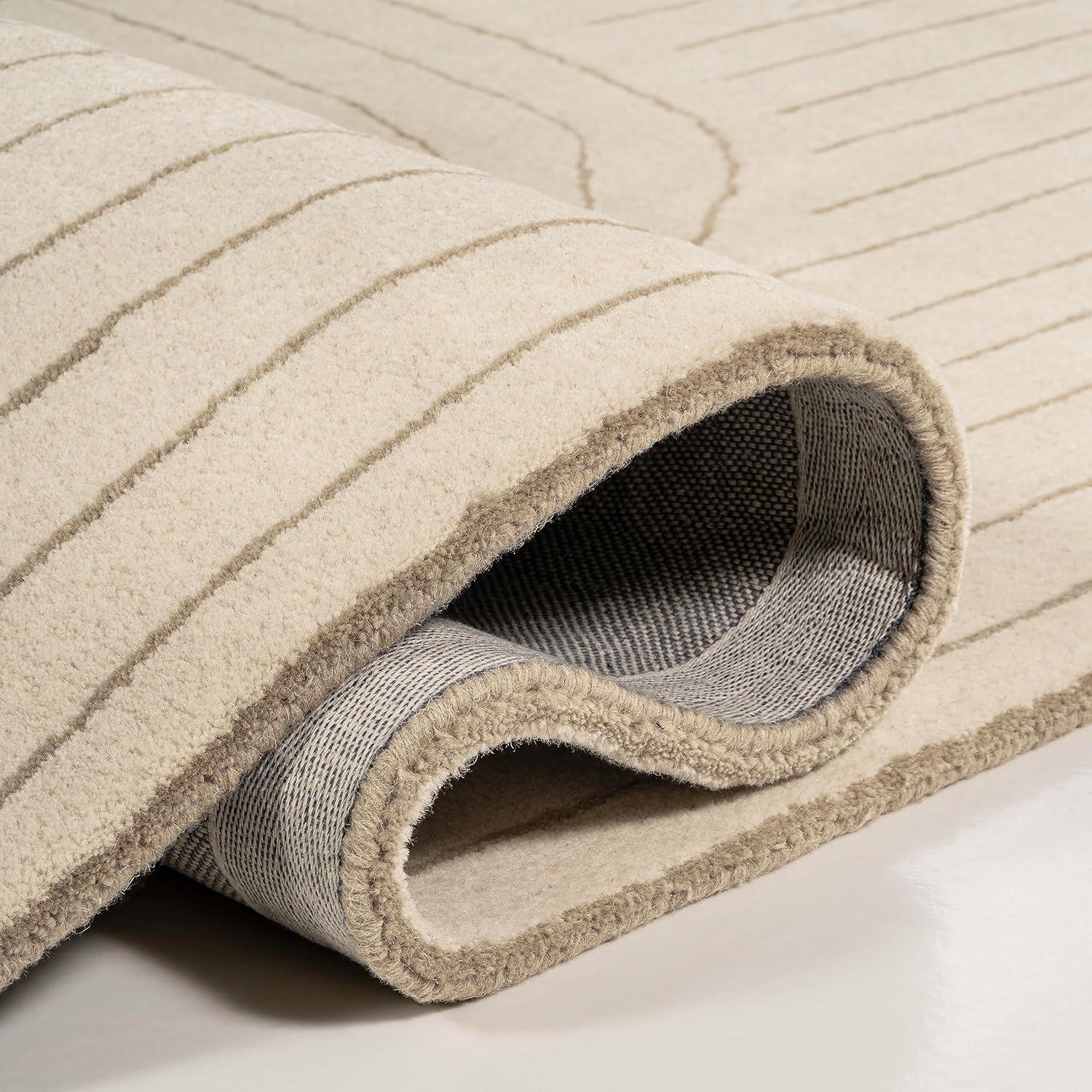 JONATHAN Y Retro Bohemian Abstract Striped Handwoven Wool Ivory/Beige 6 ft. x 9 ft. Area Rug