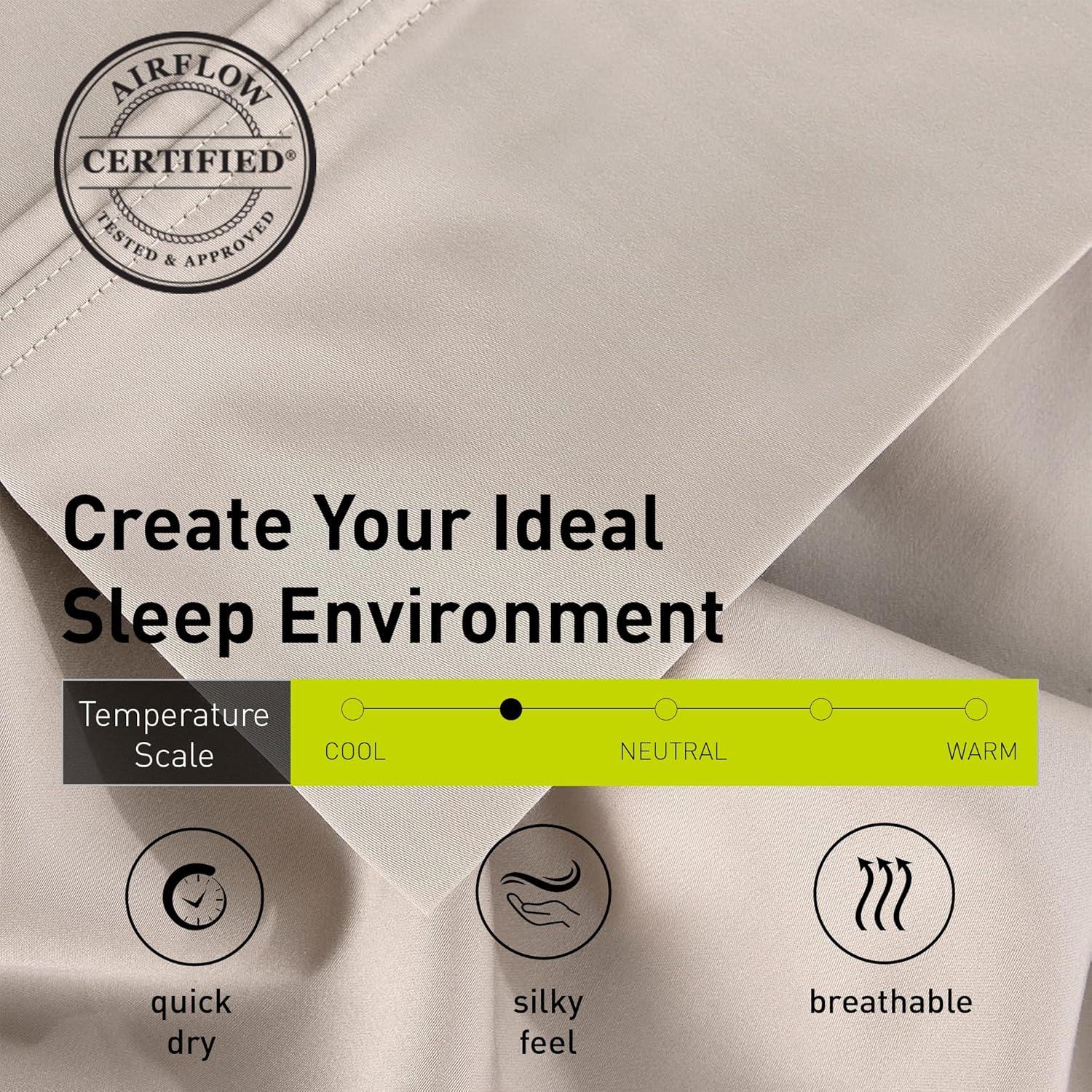 Bedgear Split Head Queen Hyper Cotton Sheet Set Medium Beige: Rayon Bamboo Blend, Moisture-Wicking, Climate Control Treatment