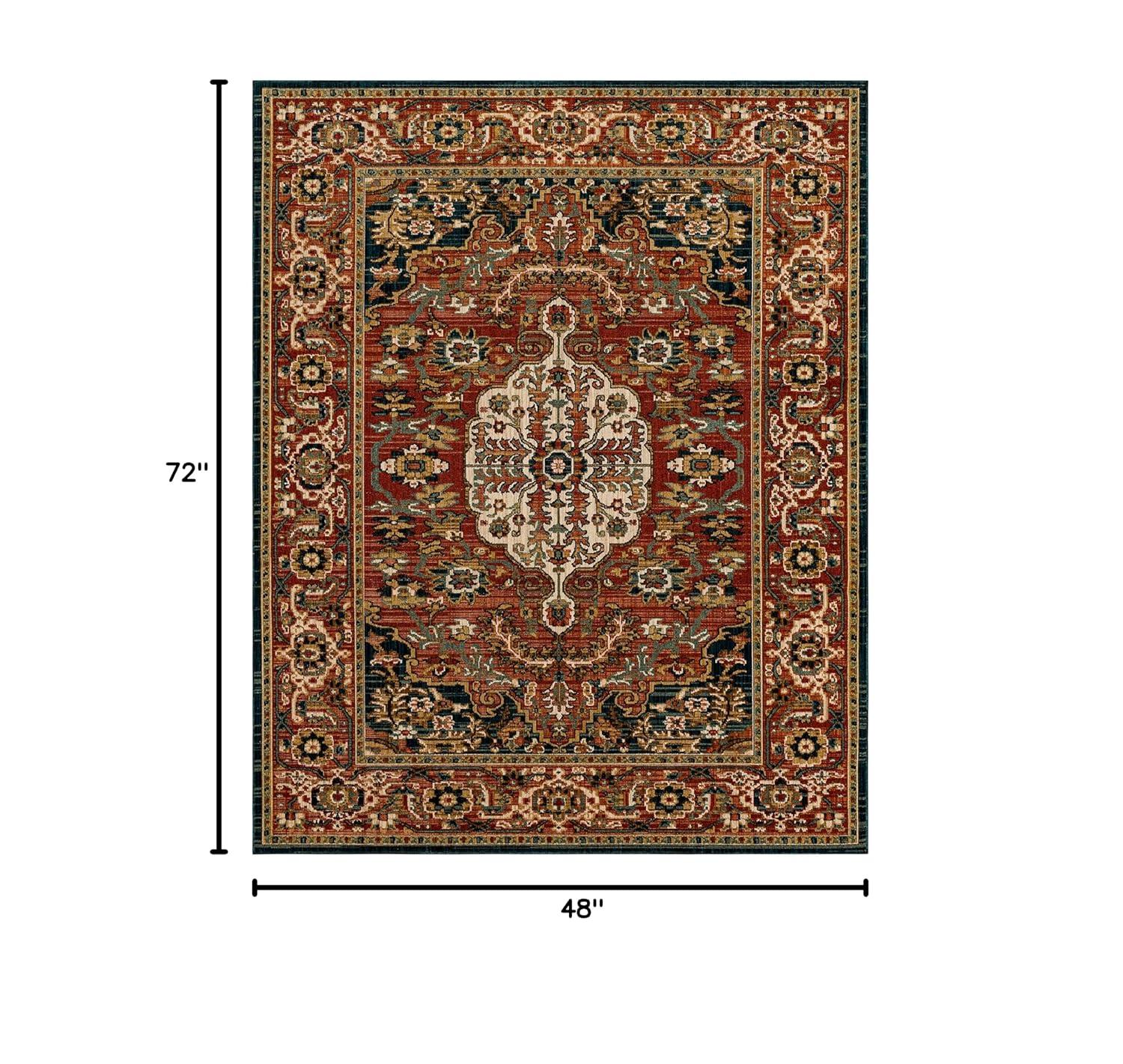 Bilpass Red and Beige Synthetic Medallion 4' x 6' Area Rug