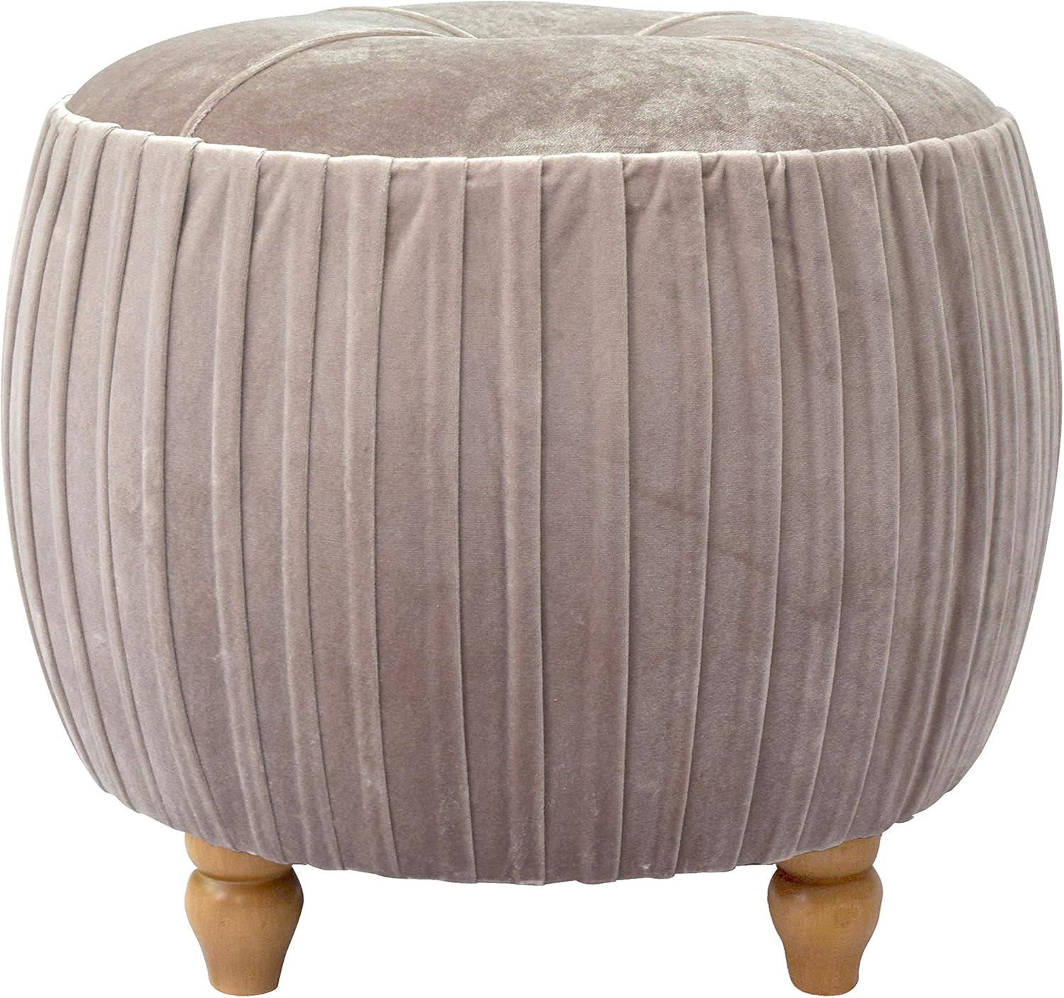 Helena Velvet Small Round Ottoman Beige N/A