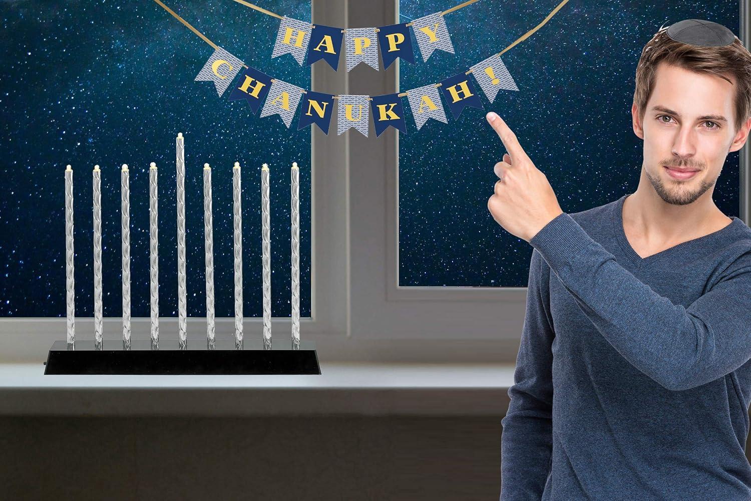 Rite Lite Diamond Cut LED Electric Menorah Hanukkah Menorah with Sequential Lighting, Chasing & Blinking Lights Elegant & Modern Chanukah Gifts Decor Jewish Holiday Party Favors Decorations