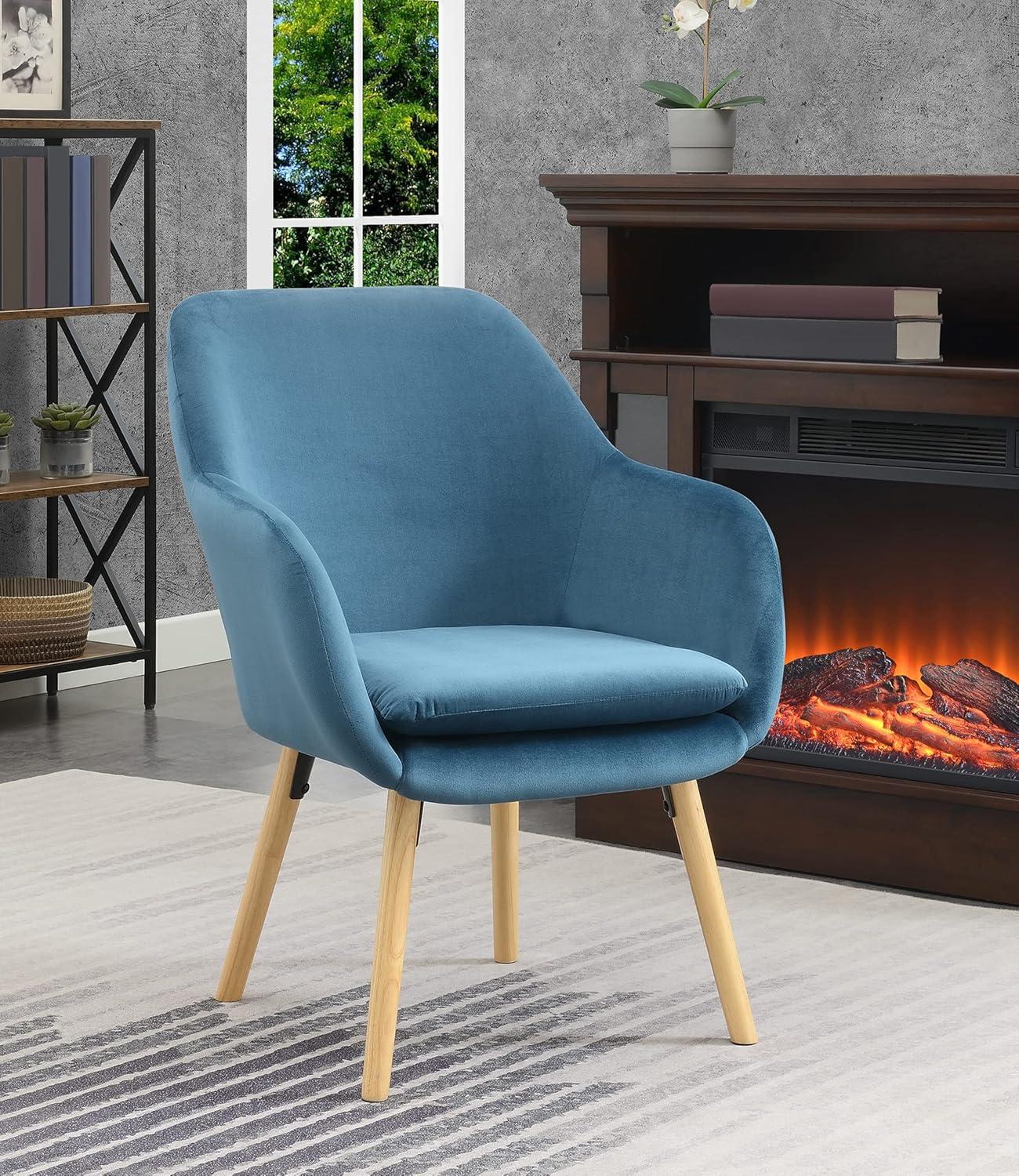 Charlotte Blue Velvet Wingback Accent Chair with Light Oak Legs