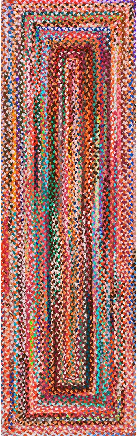 Handmade Multicolor Cotton Braided Runner Rug, 3' x 12'