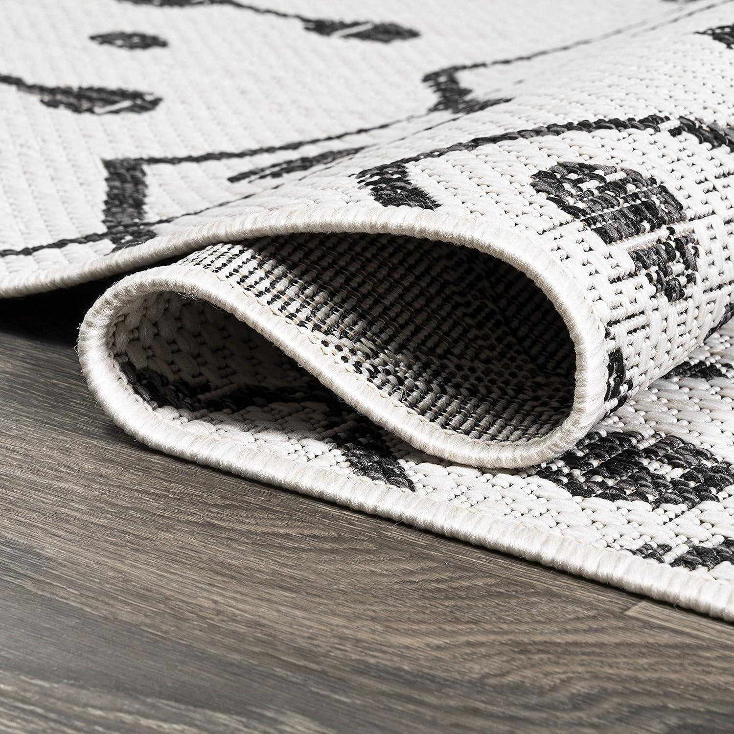 2'x10' Nokat Modern Bohemian Styled Indoor/Outdoor Runner Rug, Ivory/Black - JONATHAN Y
