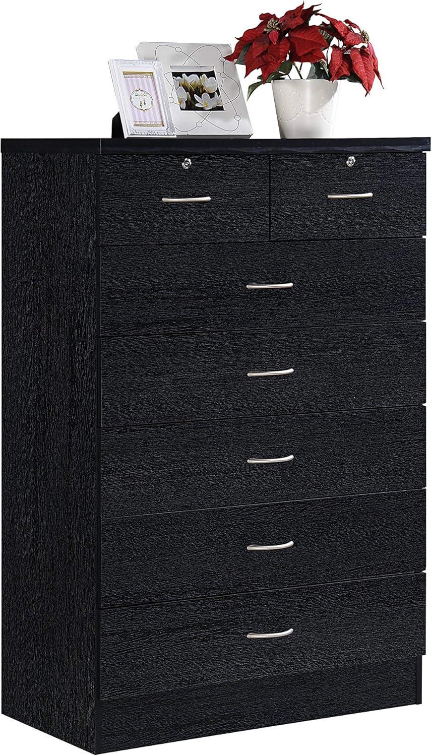 Hodedah 7-Drawer Chest with Locks on 2-Top Drawers in Black