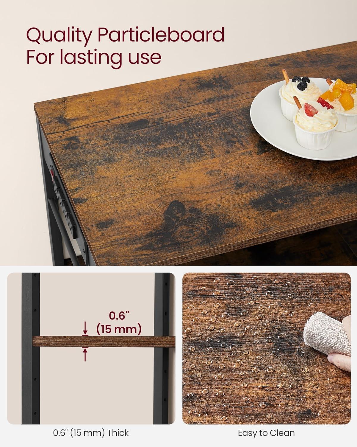 Rustic Brown Adjustable Kitchen Baker's Rack with Power Outlet