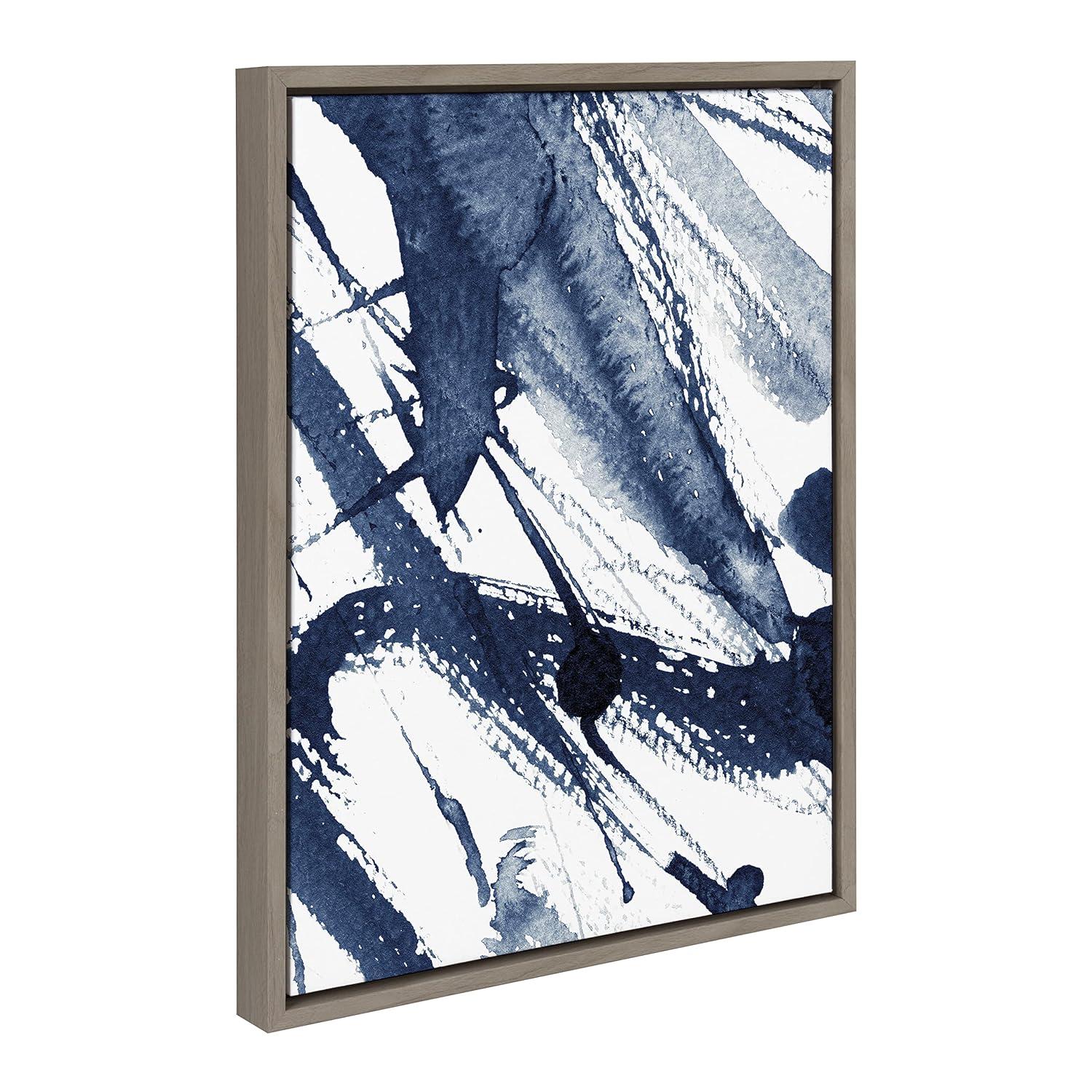 18" x 24" Sylvie Indigo Watercolor by Amy Peterson Art Studio Framed Wall Canvas Gray - Kate & Laurel All Things Decor
