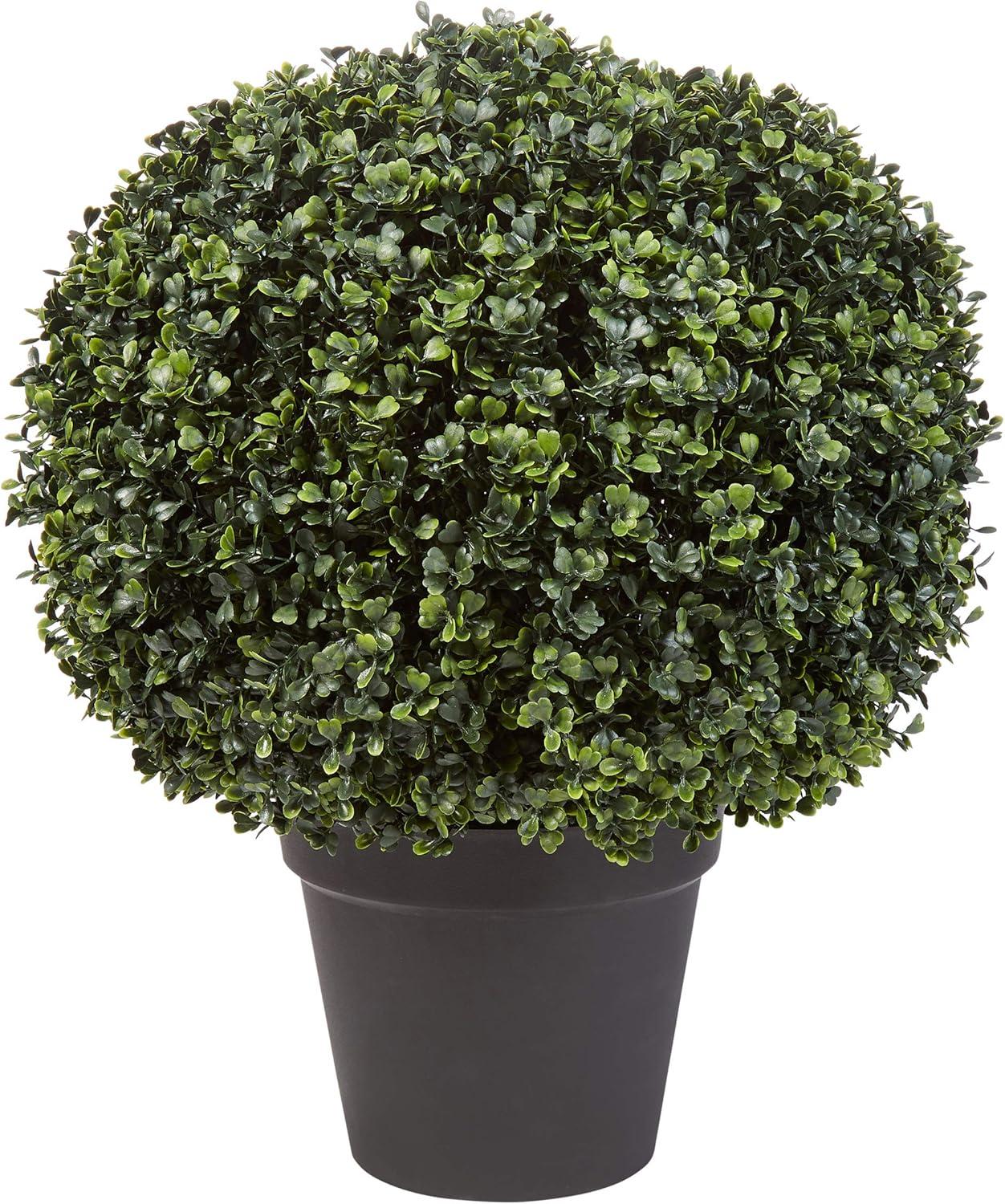 Artificial Boxwood - 21-Inch Topiary Ball Faux Plant - Realistic Indoor or Outdoor Greenery Decor for Home, Porch, or Entry by Pure Garden (Green)