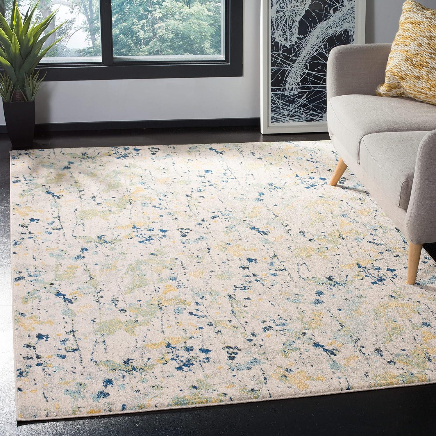 Evoke Ivory and Grey Abstract Floral 8' x 10' Area Rug