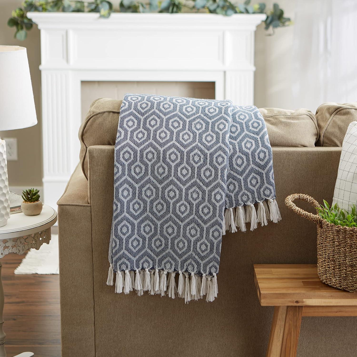 French Blue Hexagon Throw