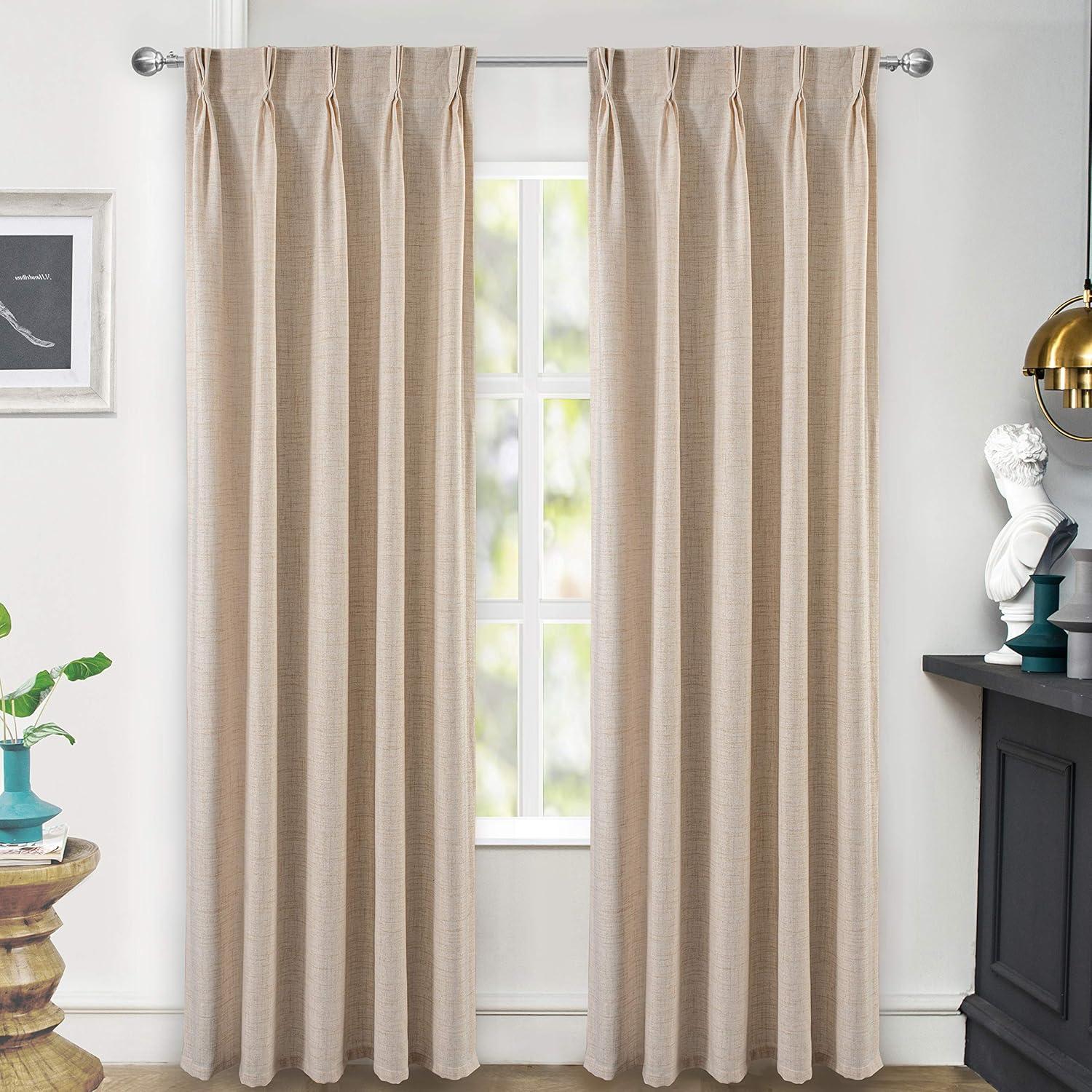 DriftAway Pinch Pleat Valance Kitchen Curtains Linen Textured Short Curtains for Small Window Bathroom 2 Panels Cafe Curtains Back Tabs Farmhouse Rustic Curtain 30 x 24 Inches Light Linen