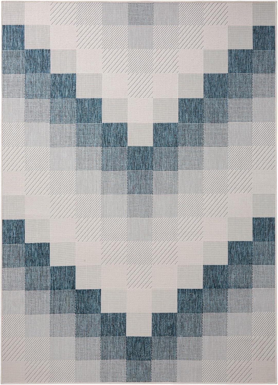 NICOLE MILLER NEW YORK Patio Country Ombre Chevron Outdoor Area Rug, Navy Blue/Cream