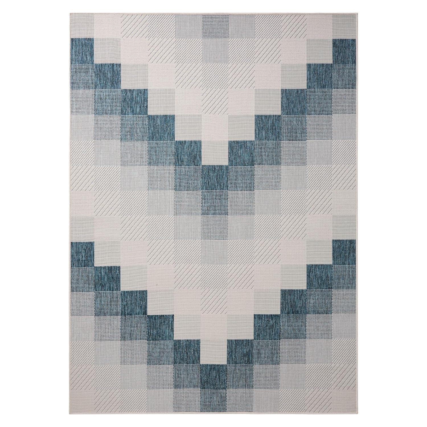 NICOLE MILLER NEW YORK Patio Country Ombre Chevron Outdoor Area Rug, Navy Blue/Cream