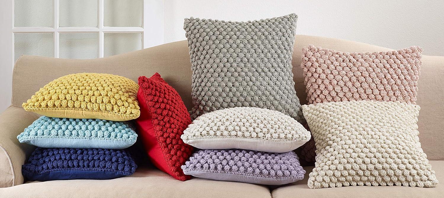 20"x20" Oversize Down Filled Crochet Pom-Pom Square Throw Pillow - Saro Lifestyle