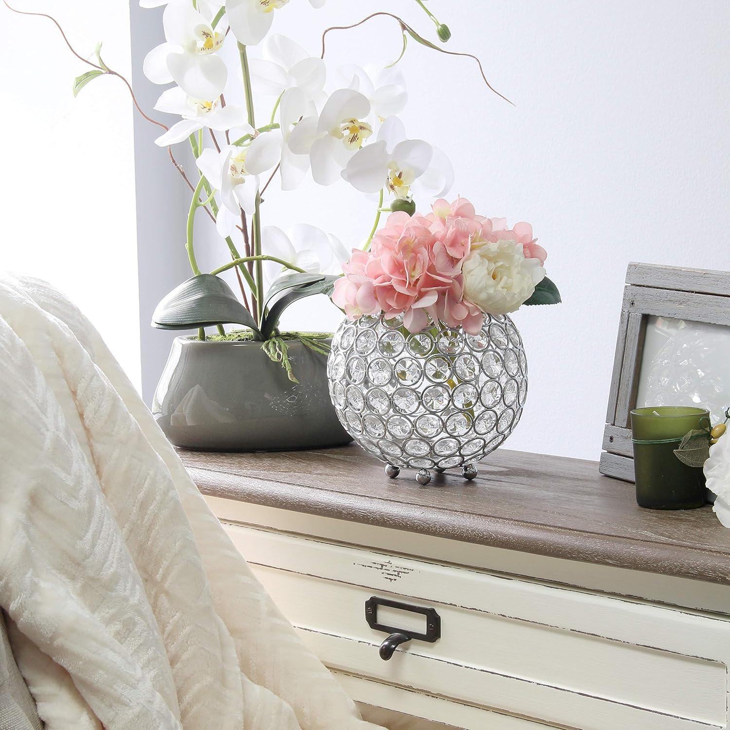 Elegant Designs 5.5" Elipse Crystal Circular Bowl Candle Holder, Flower Vase, Wedding Centerpiece, Chrome