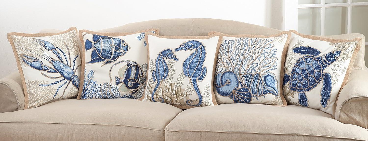 Saro Neptunian Collection Embroidered Cotton Throw Pillow