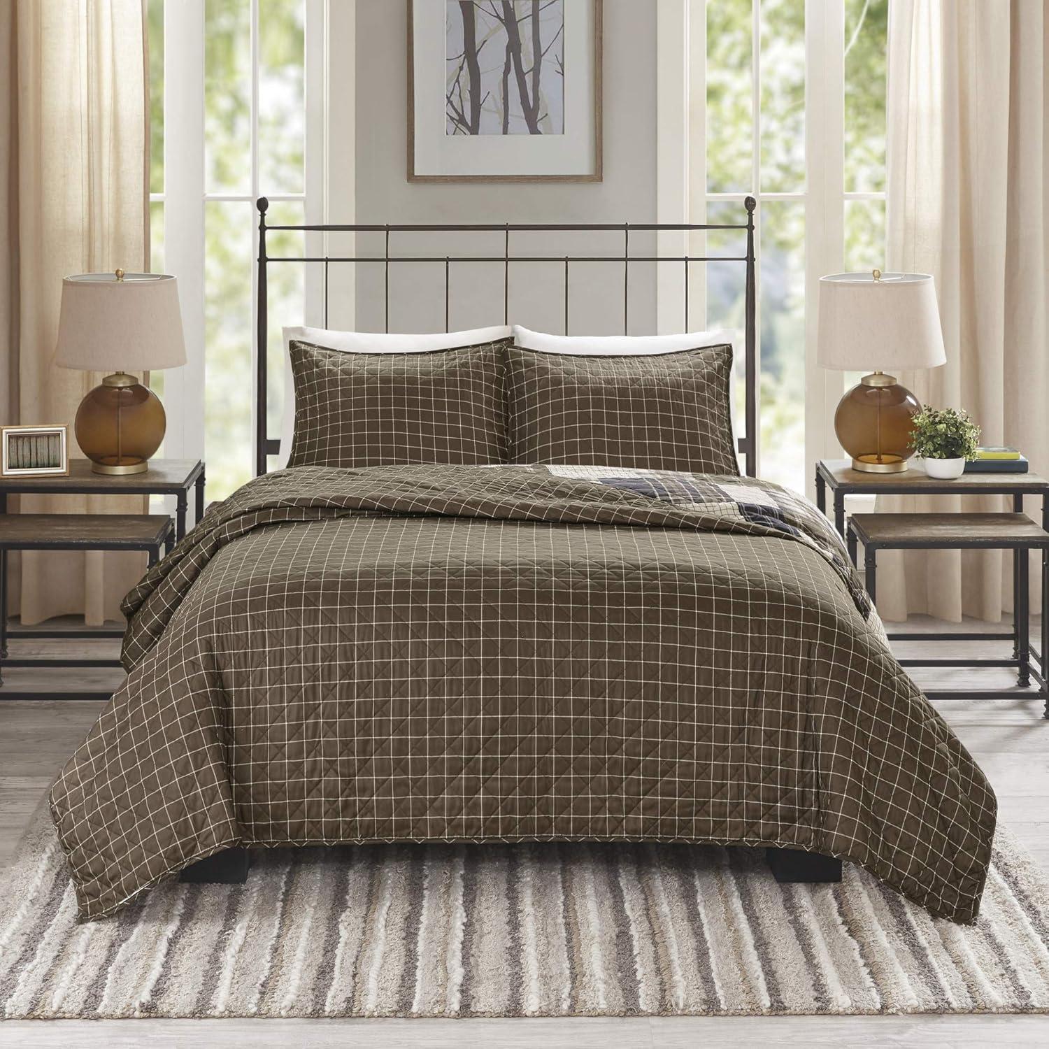 Timber Black/Brown Reversible Microfiber Full Quilt Set