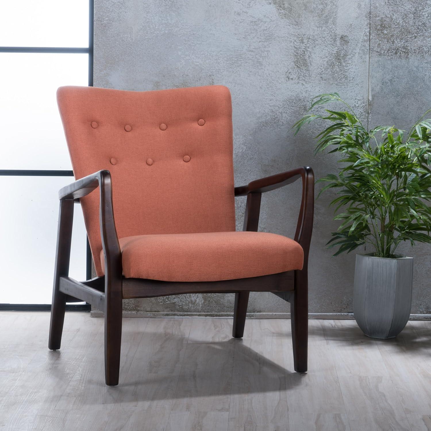 GDF Studio Kiana Mid Century Modern Fabric Tufted Club Chair, Orange and Dark Espresso