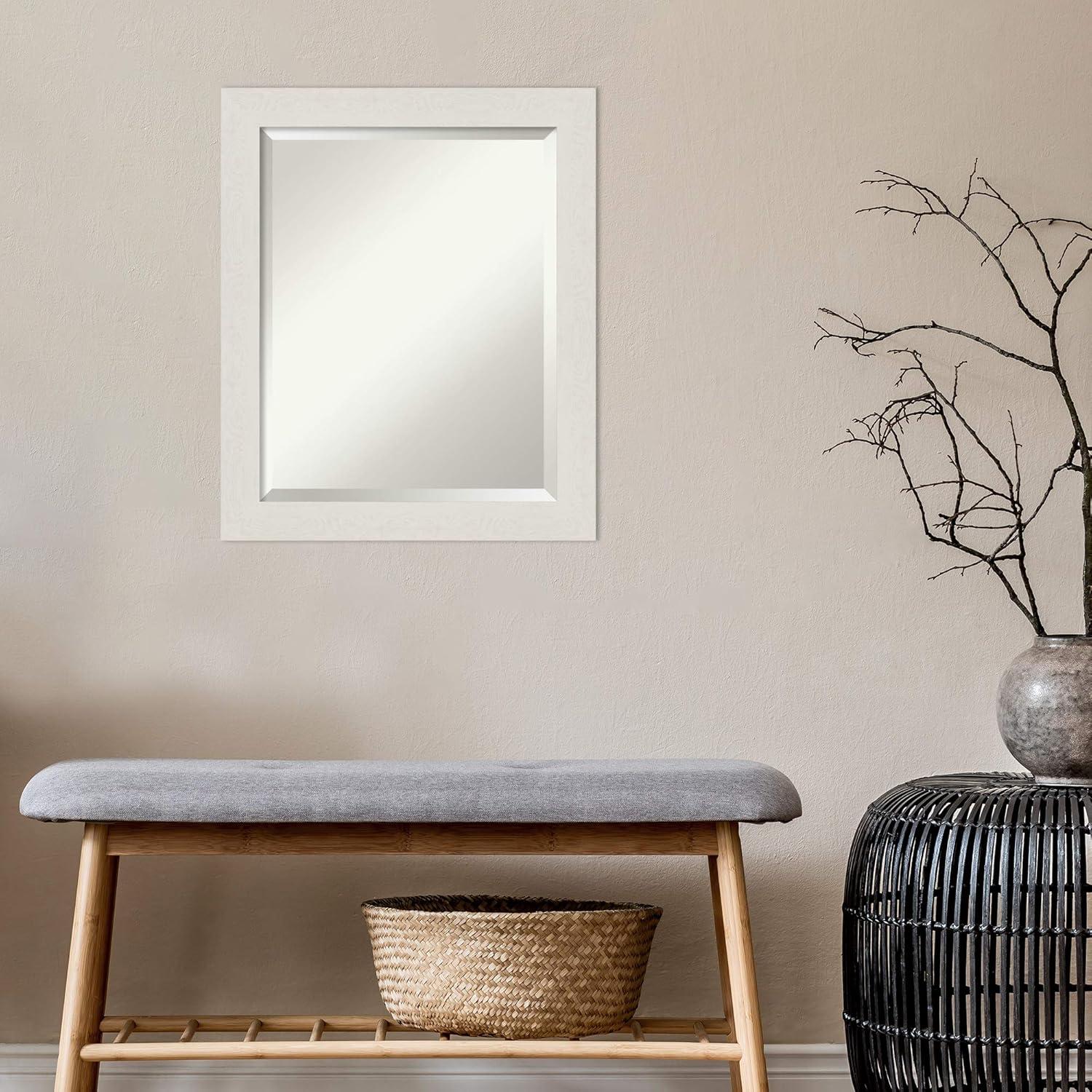 Amanti Art Beveled Bathroom Wall Mirror - Rustic Plank White Narrow Frame Outer Size: 19 x 23 in