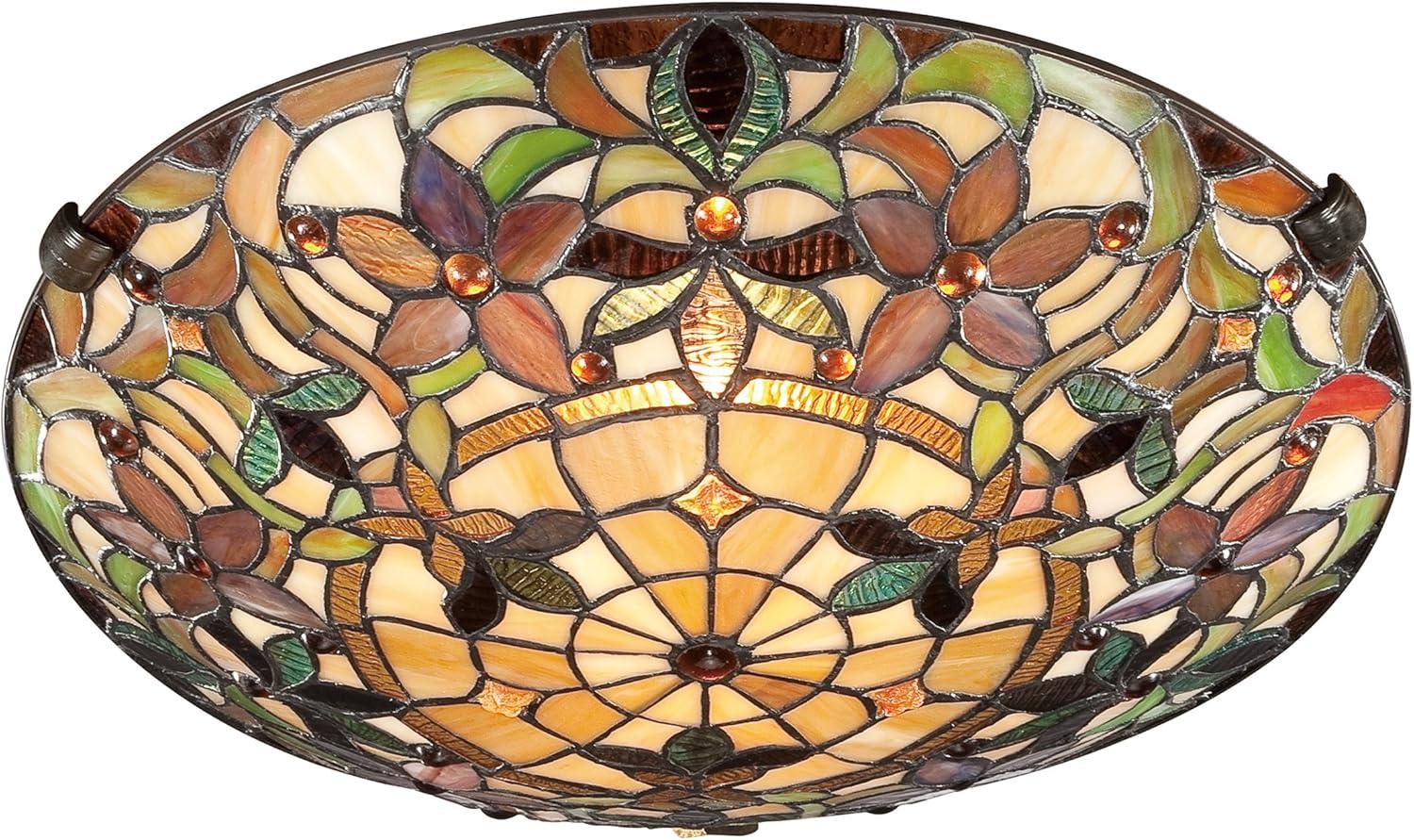 Quoizel TF1396SVB Tiffany 17" 2 Light Flush Mount in Vintage Bronze Finish Flowered