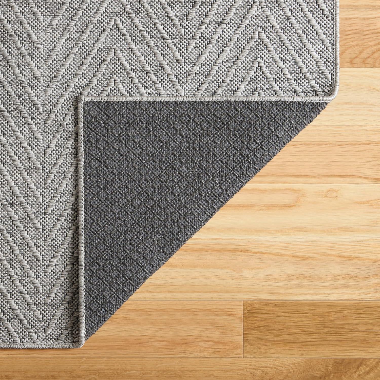 Gray Herringbone Textured Washable Synthetic Area Rug, 7'10"x10'2"