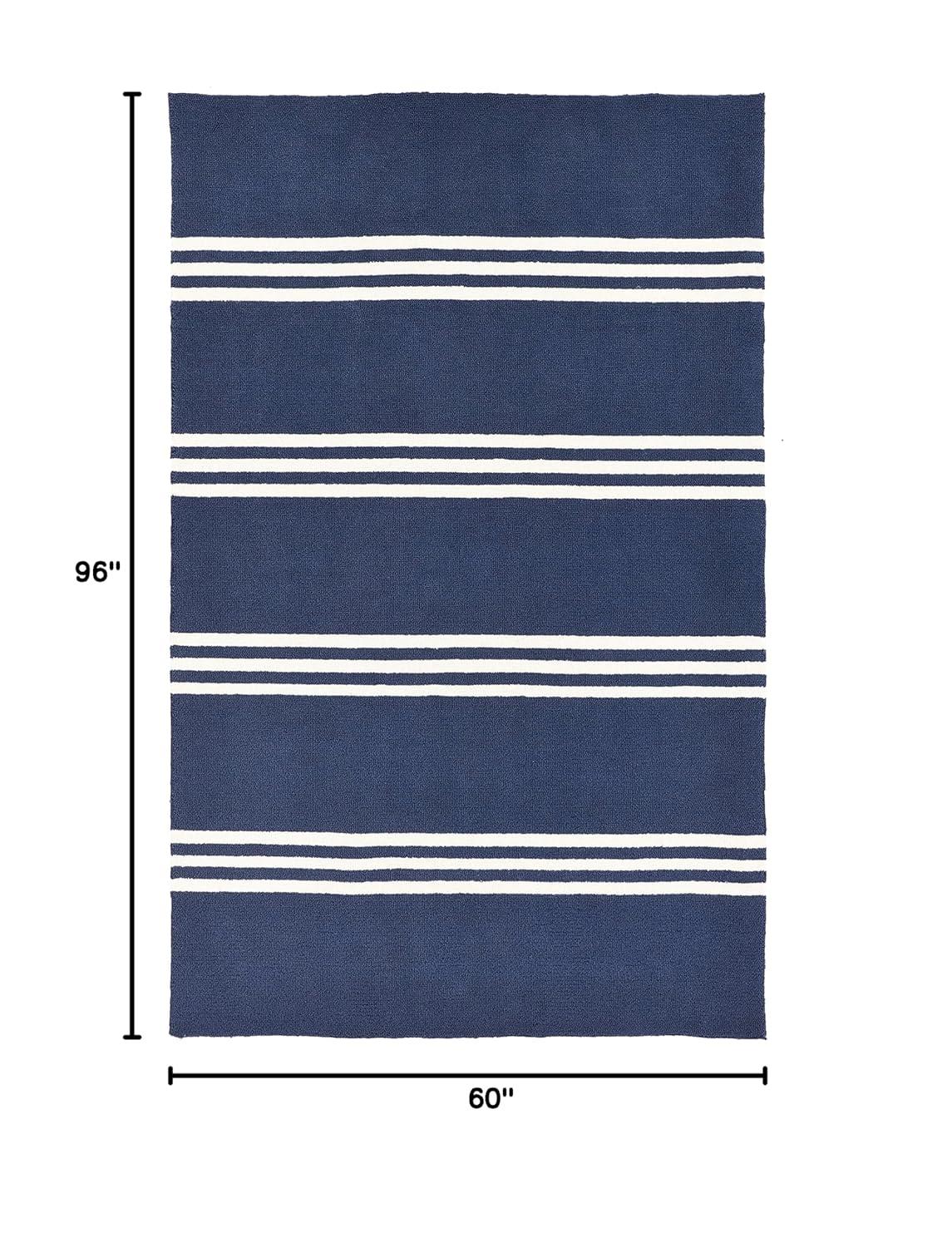 Momeni  Veranda Hand Hooked Contemporary Striped Indoor Outdoor Rug Maritime Blue 5' x 8' Latex Free Polypropylene Stripe, Solid 0.25 - 0.5 inch