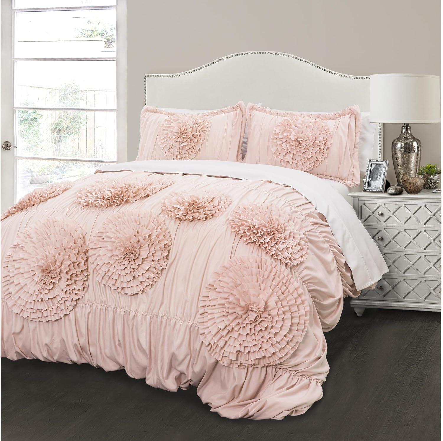Lush Decor Serena Pink Polyester Textured Comforter, Full/Queen (3 Count)