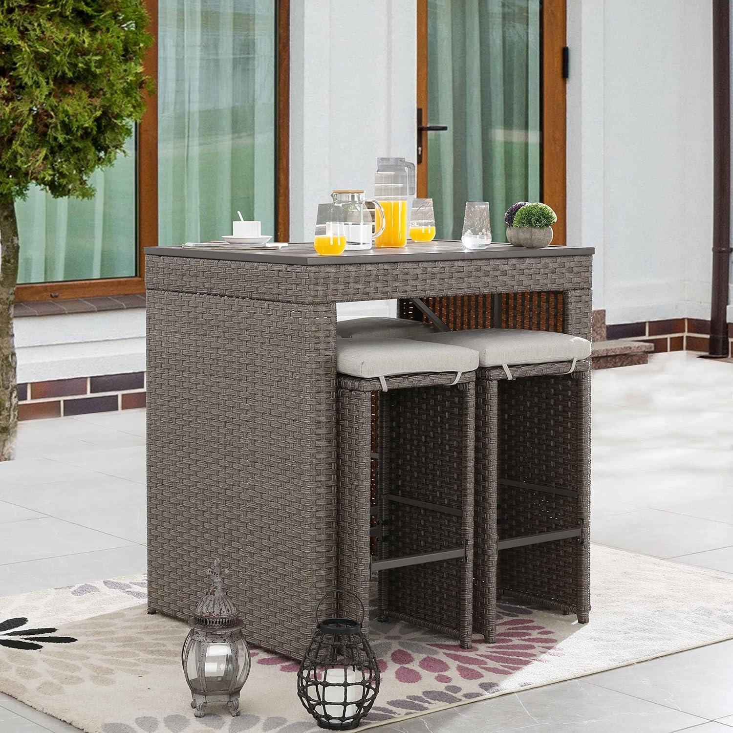 Patio Festival 5-Piece Outdoor Rattan Bar Dining Set in Brown/Gray