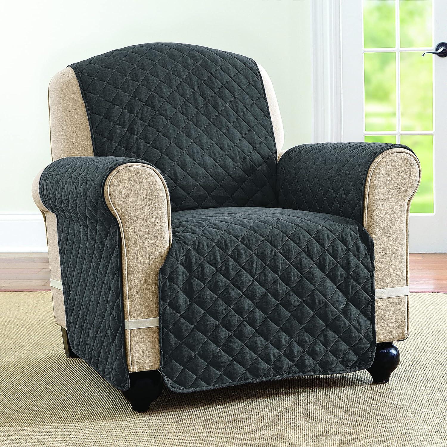 Slate Grey Quilted Reversible Spill Resistant Chair Cover