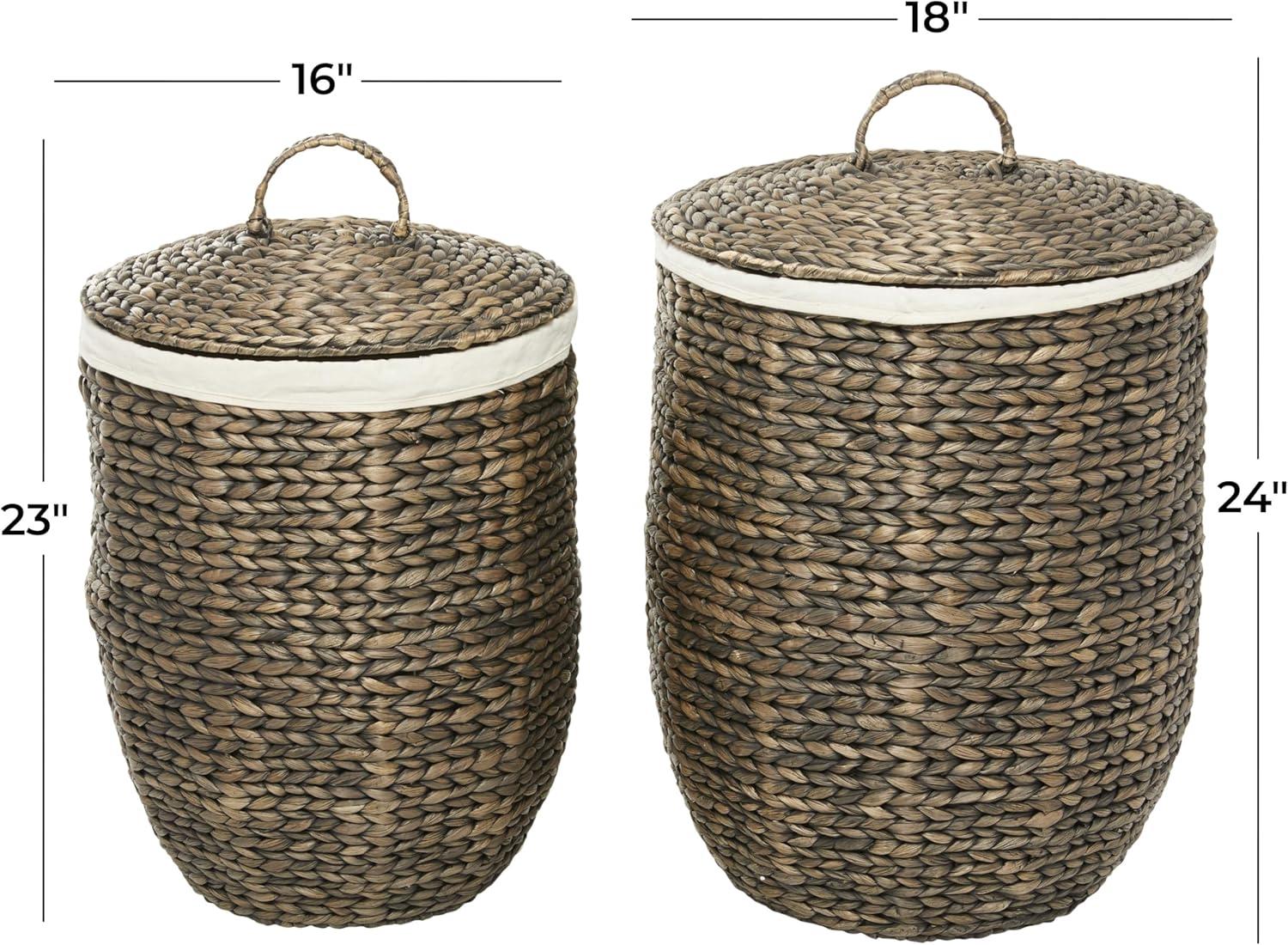 CosmoLiving by Cosmopolitan 23", 24"H Dark Brown Seagrass Handmade Storage Basket with Liner and Matching Tops, 2-Pieces