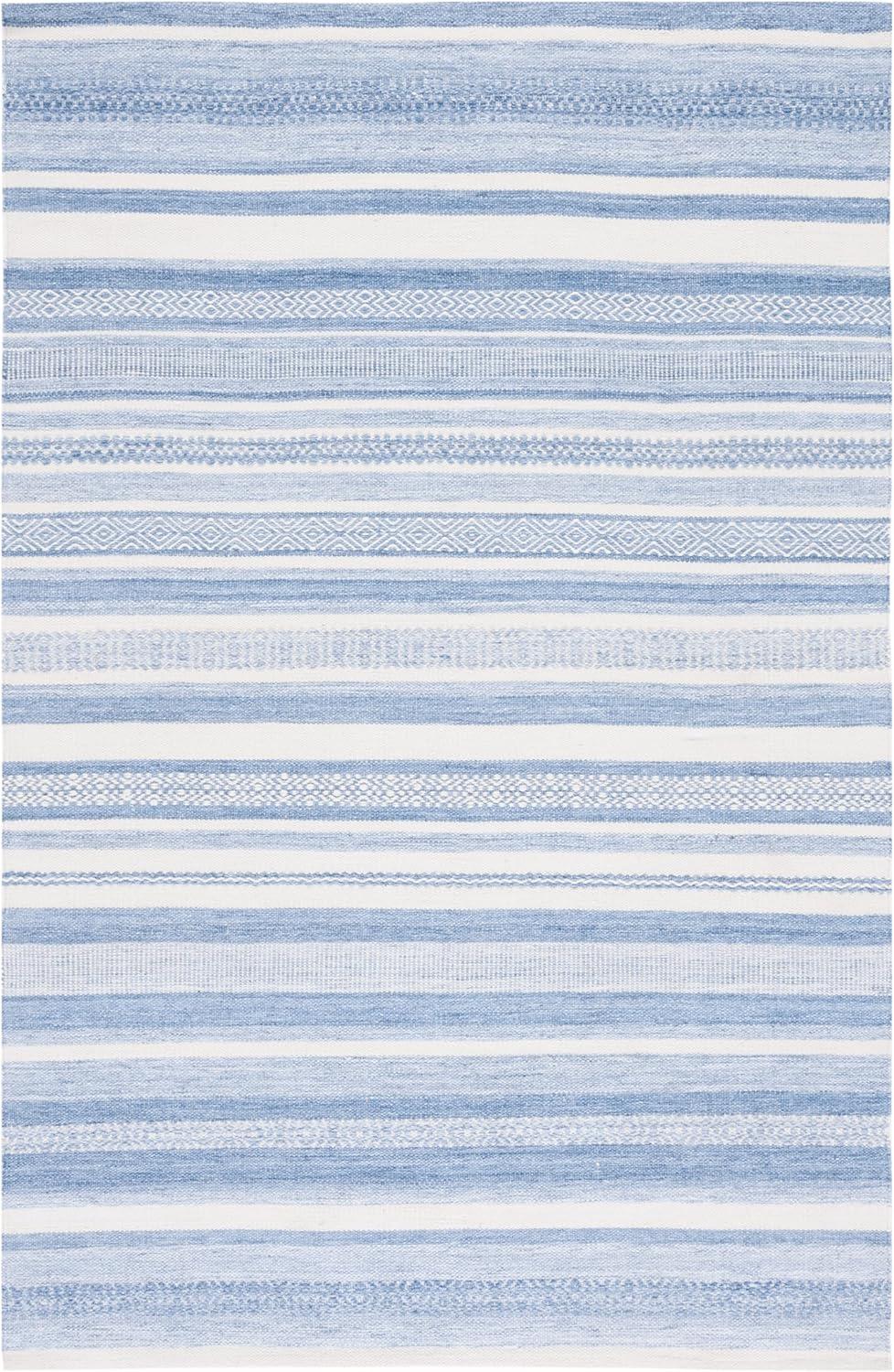 Striped Kilim STK425 Hand Woven Area Rug - Blue/Ivory - 5'x8' - Safavieh.