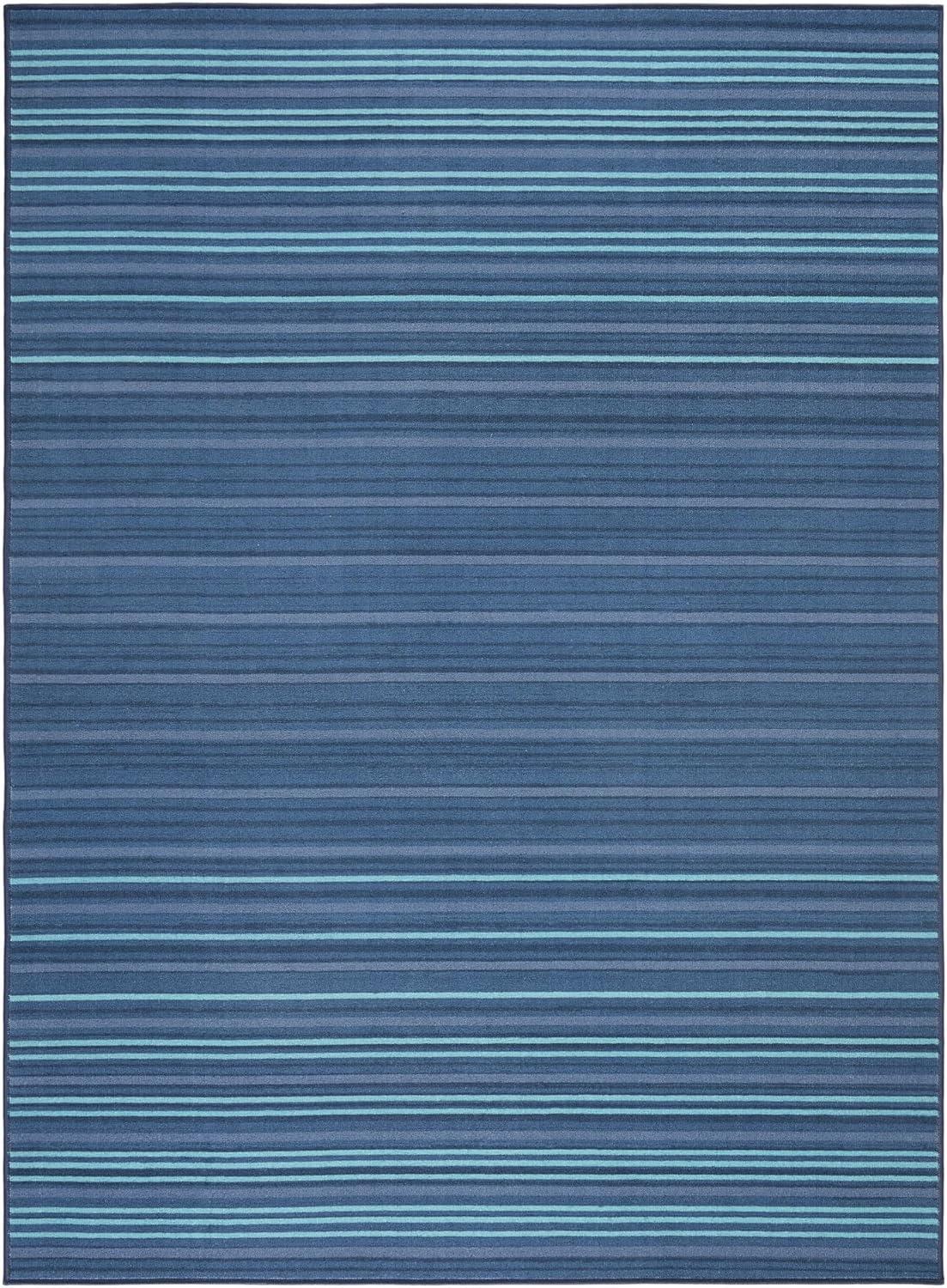 TOWN & COUNTRY BASICS Layne Everwash Non-Slip Backing Area Rug Navy Blue/Blue