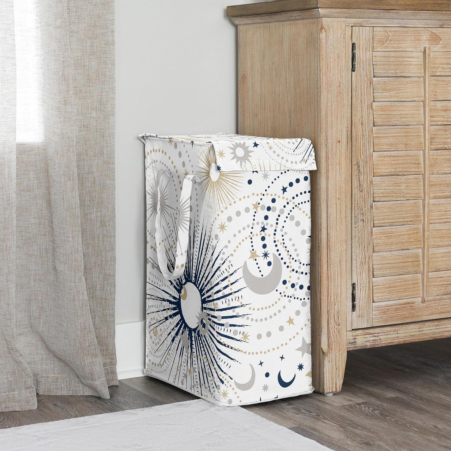 Sweet Jojo Designs Boy, Girl, Unisex/Gender Neutral Foldable Laundry Hamper with Handles Celestial Navy Blue and Gold