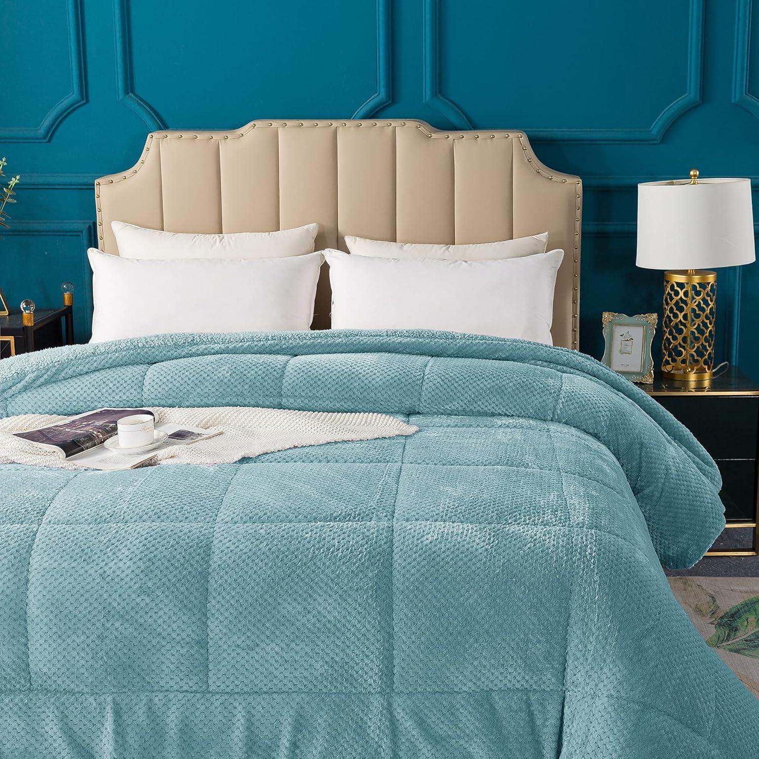 Kasentex Microfiber Reversible Comforter Super Ultra Soft Luxury Plush Sherpa, Machine Washable
