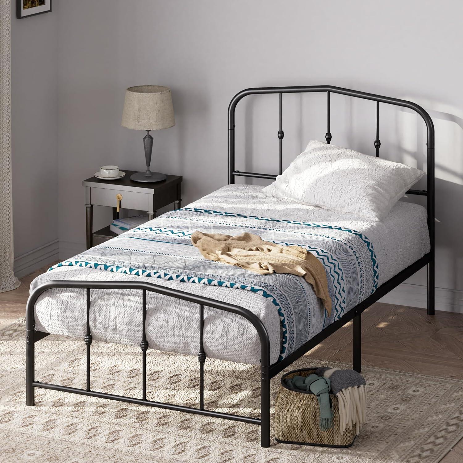 Twin Heidi Metal Platform Bed Frame Black - Zinus: Steel Construction, No Box Spring Needed, 11" Clearance