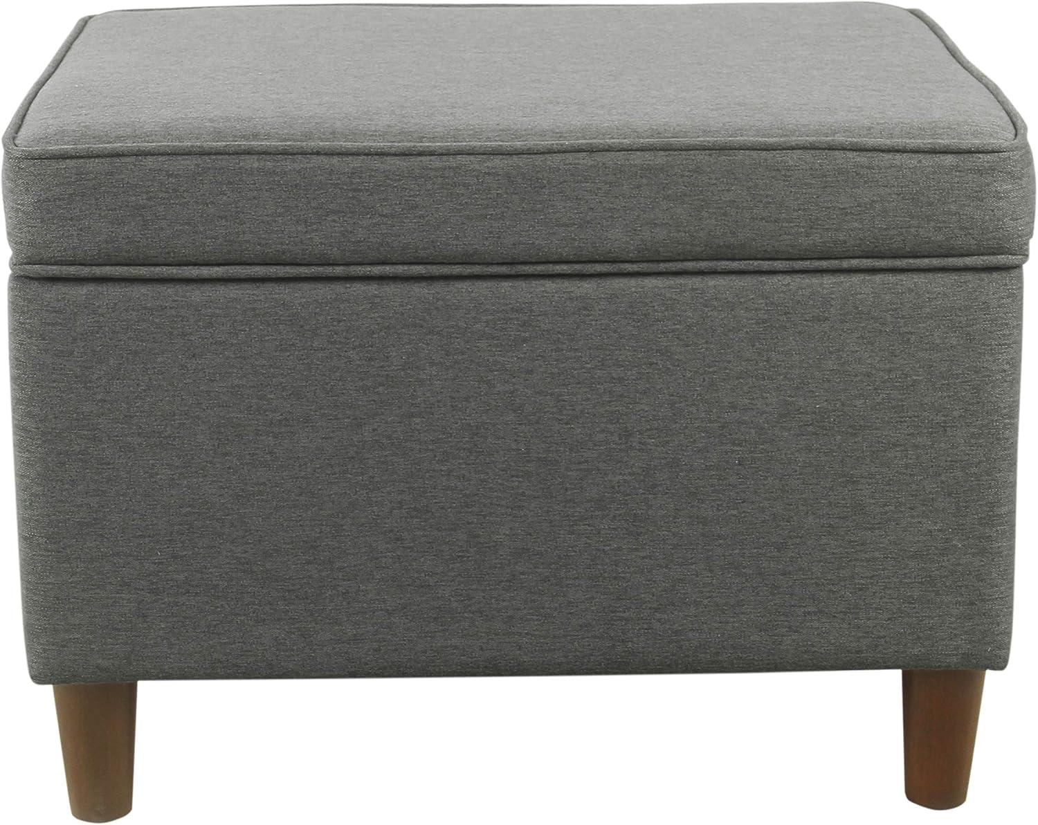 Gray Woven Fabric Storage Ottoman with Wooden Legs