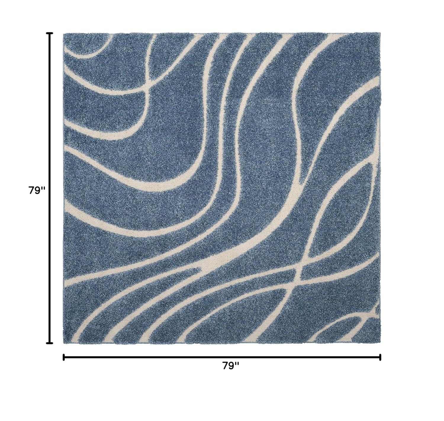Florida Shag SG471 Power Loomed Indoor Area Rug - Light Blue/Cream - 6'7"x6'7" - Safavieh