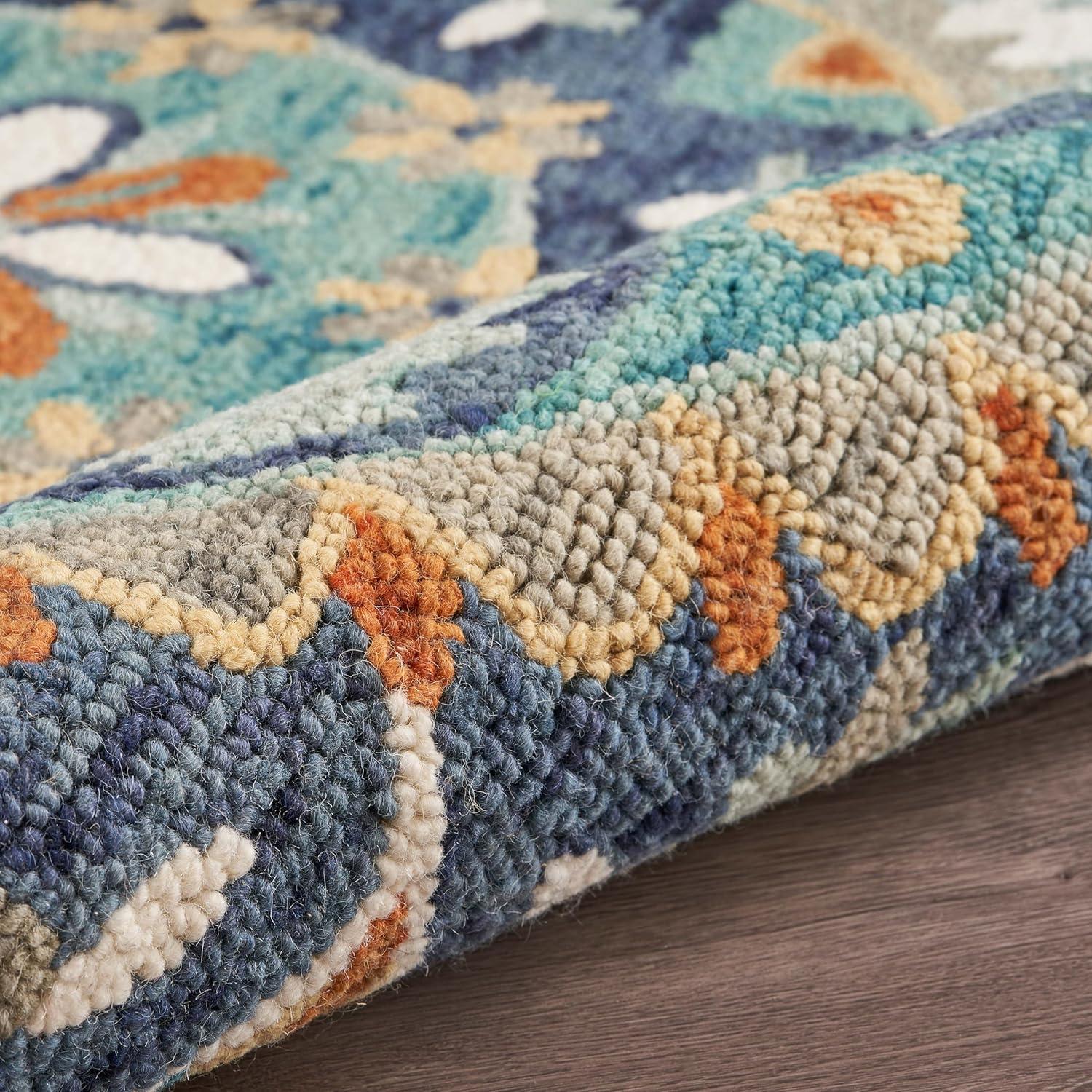 Ox Bay Elle 4' Round Teal/Blue Floral Medallion Indoor Area Rug